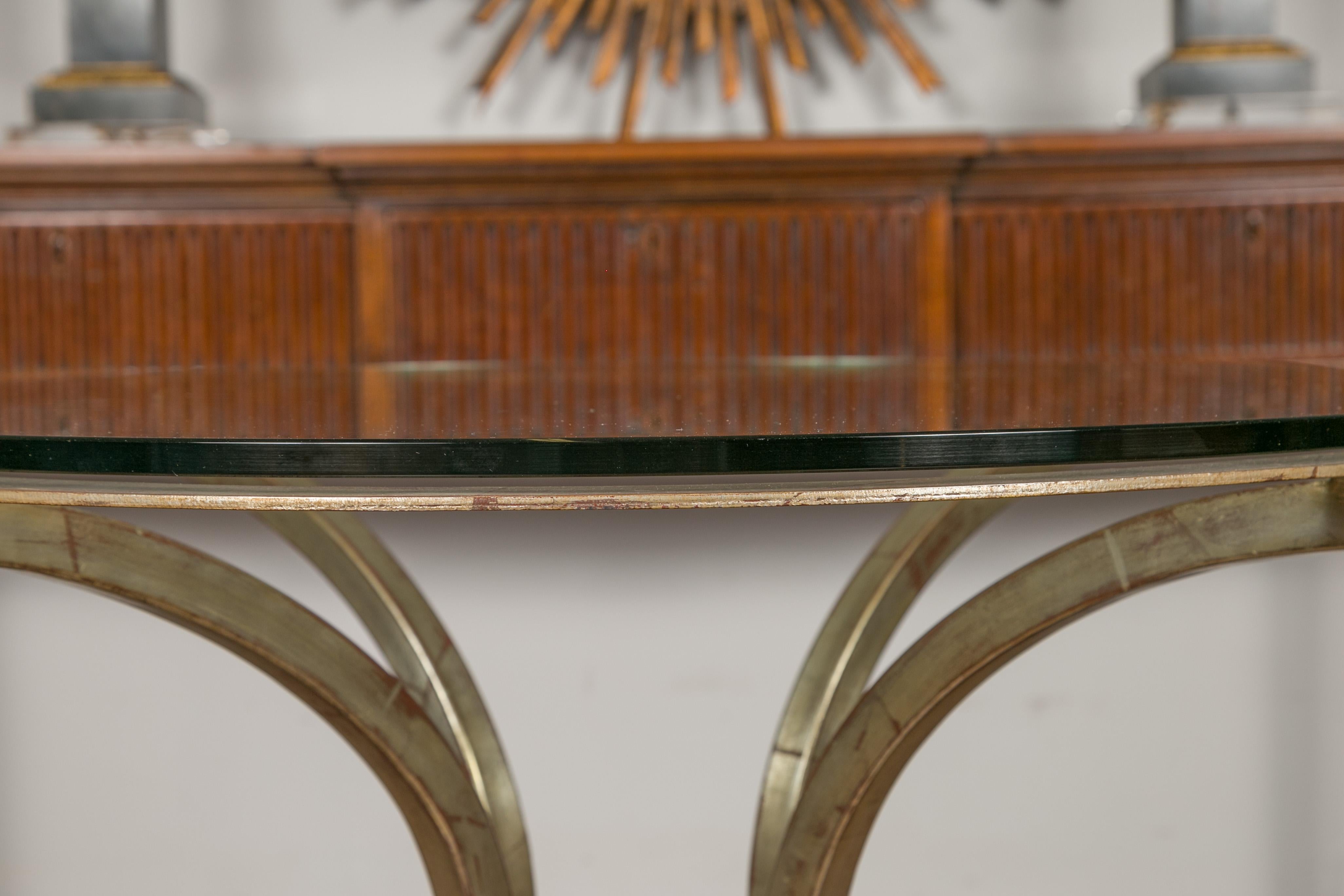 Midcentury French Silver Leaf Iron Table with Glass Top and Greek Key Motifs For Sale 9