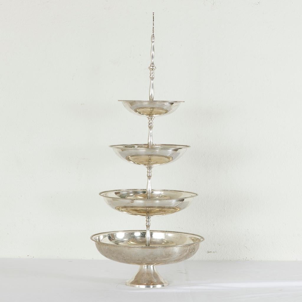 Midcentury French Silver Plate Four-Tiered Epergne, Compote, or Serving Piece In Fair Condition In Fayetteville, AR