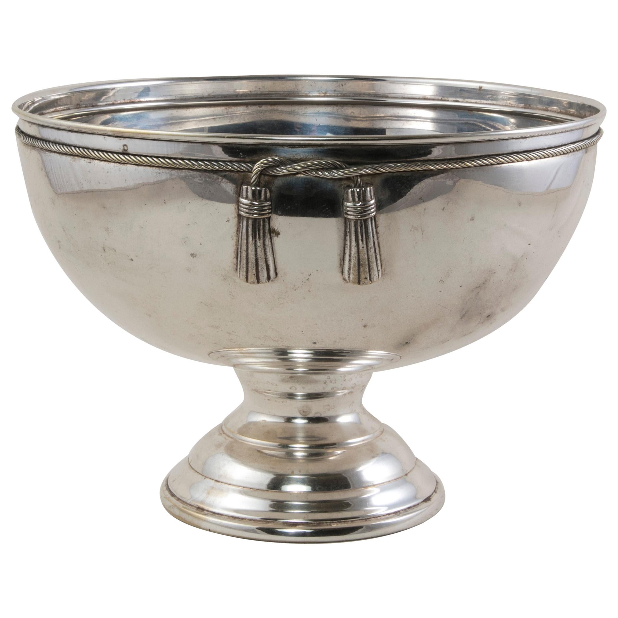 Midcentury French Silver Plate Hotel Champagne Bucket for Bottle and Six Flutes