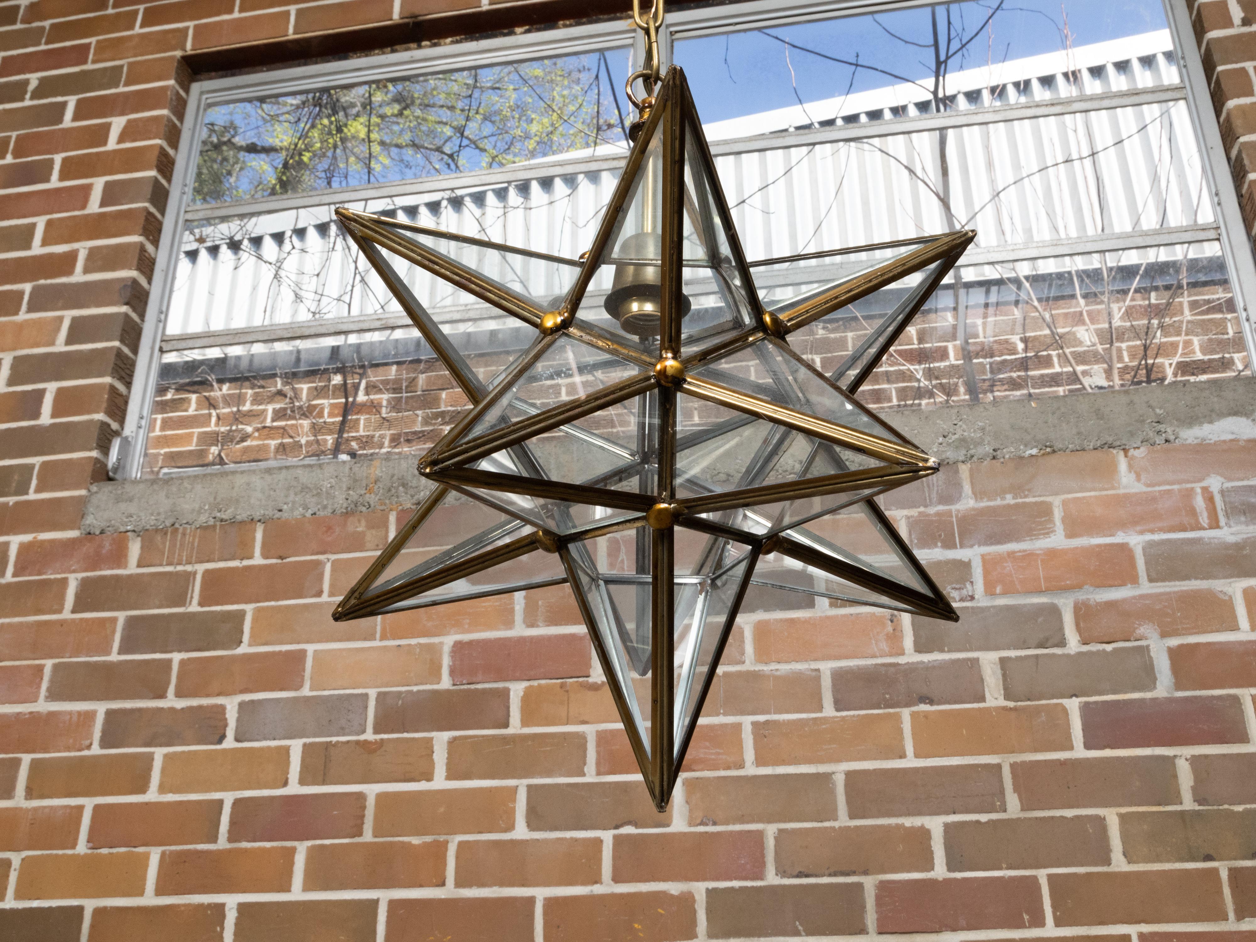 Midcentury French Star Glass and Metal Light Fixture with Single Socket For Sale 5