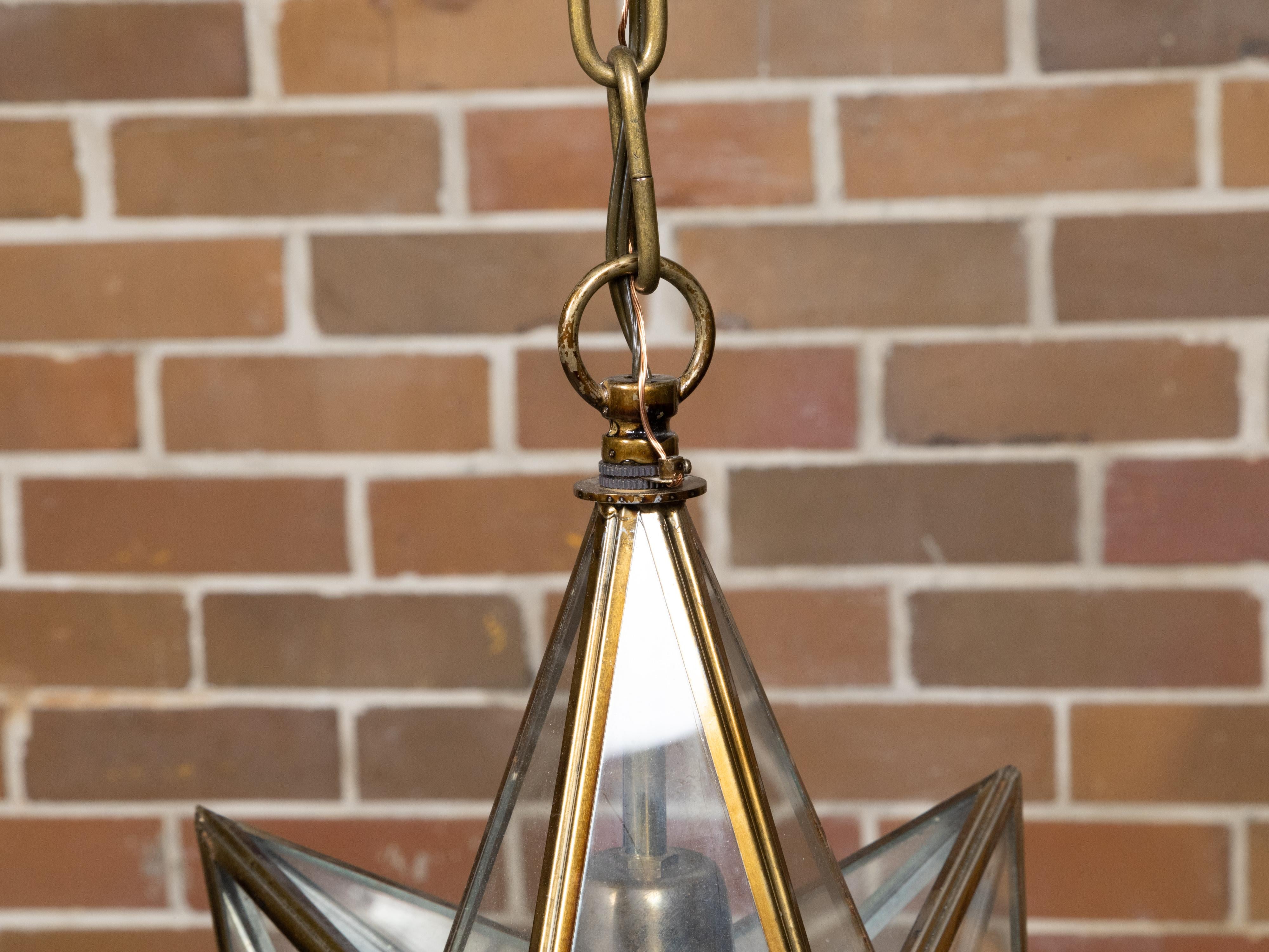 Midcentury French Star Glass and Metal Light Fixture with Single Socket For Sale 8