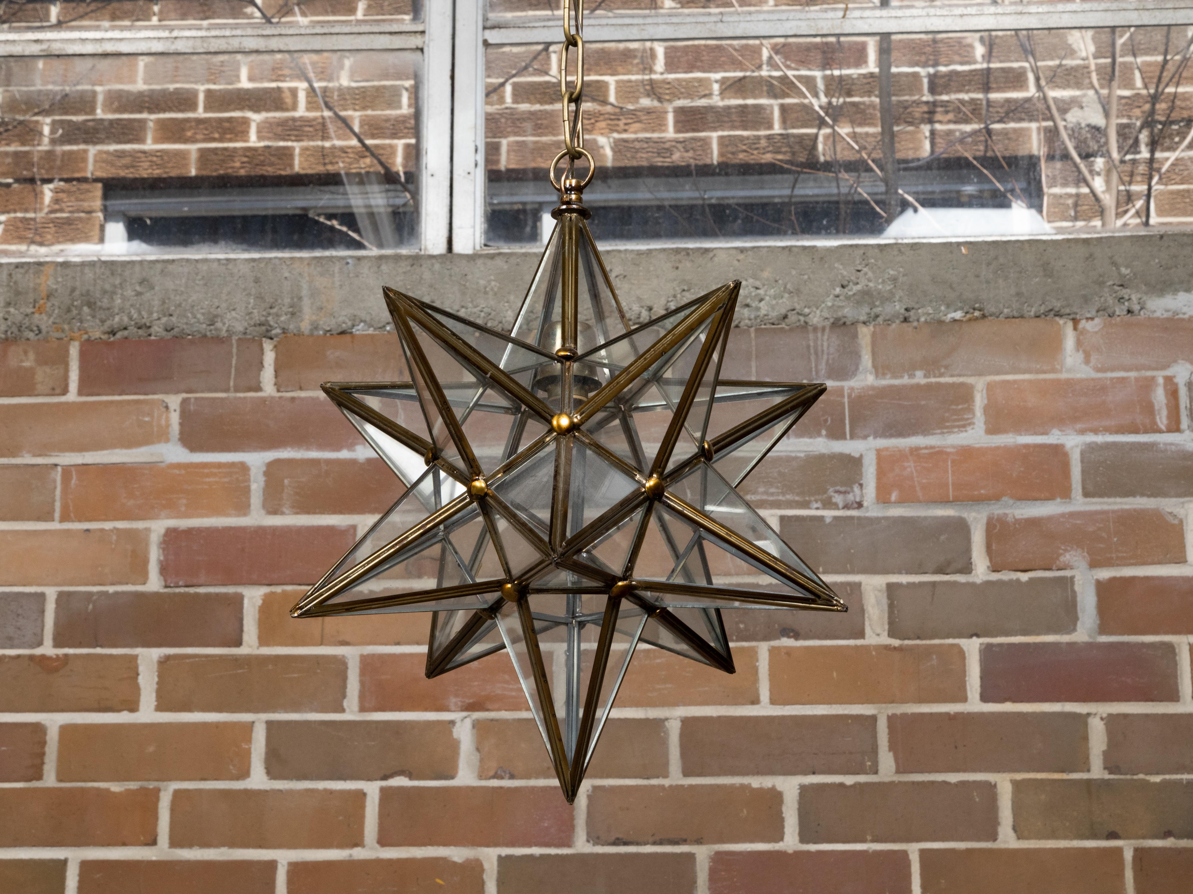 Mid-Century Modern Midcentury French Star Glass and Metal Light Fixture with Single Socket For Sale