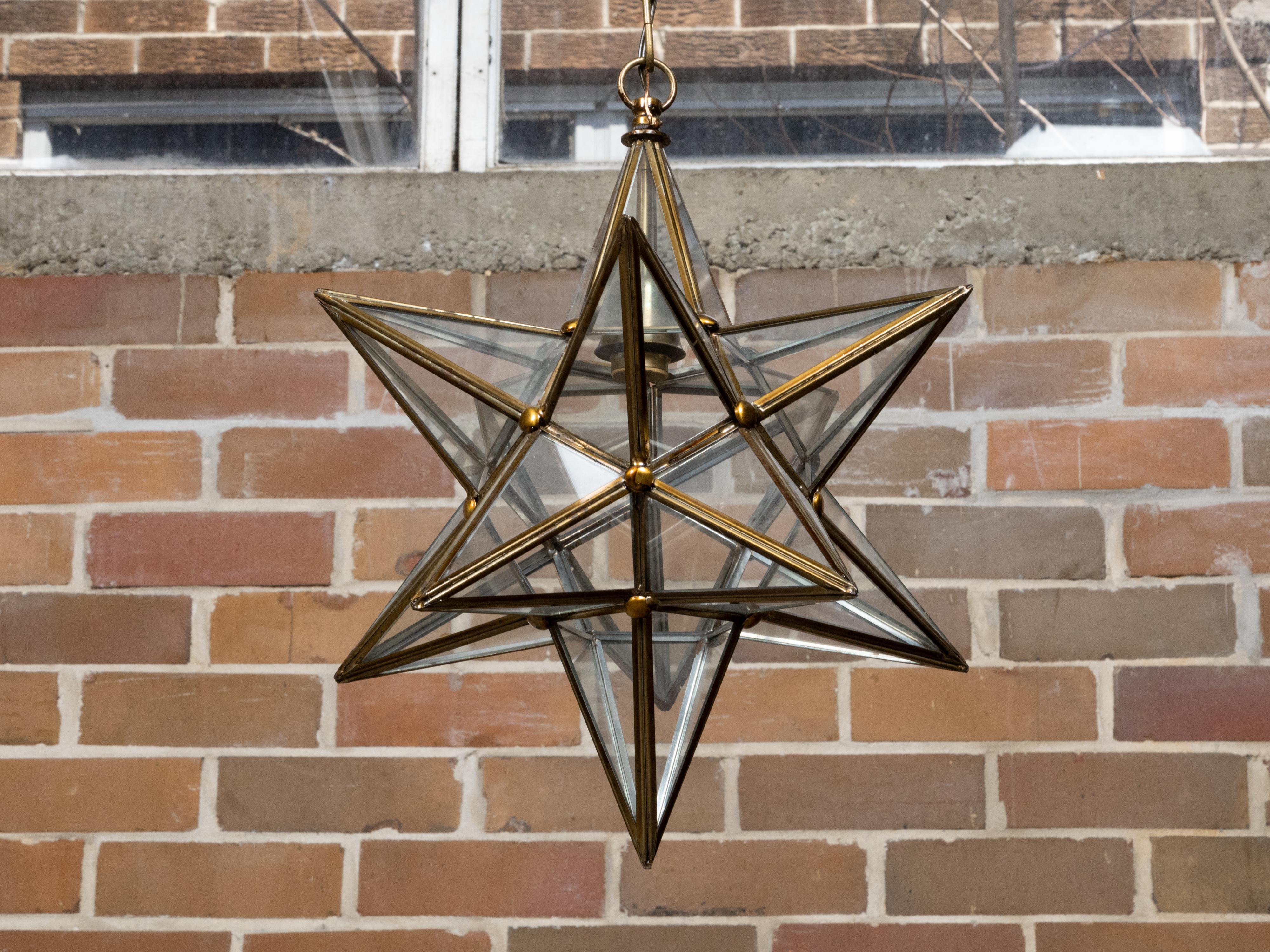 Midcentury French Star Glass and Metal Light Fixture with Single Socket In Good Condition For Sale In Atlanta, GA