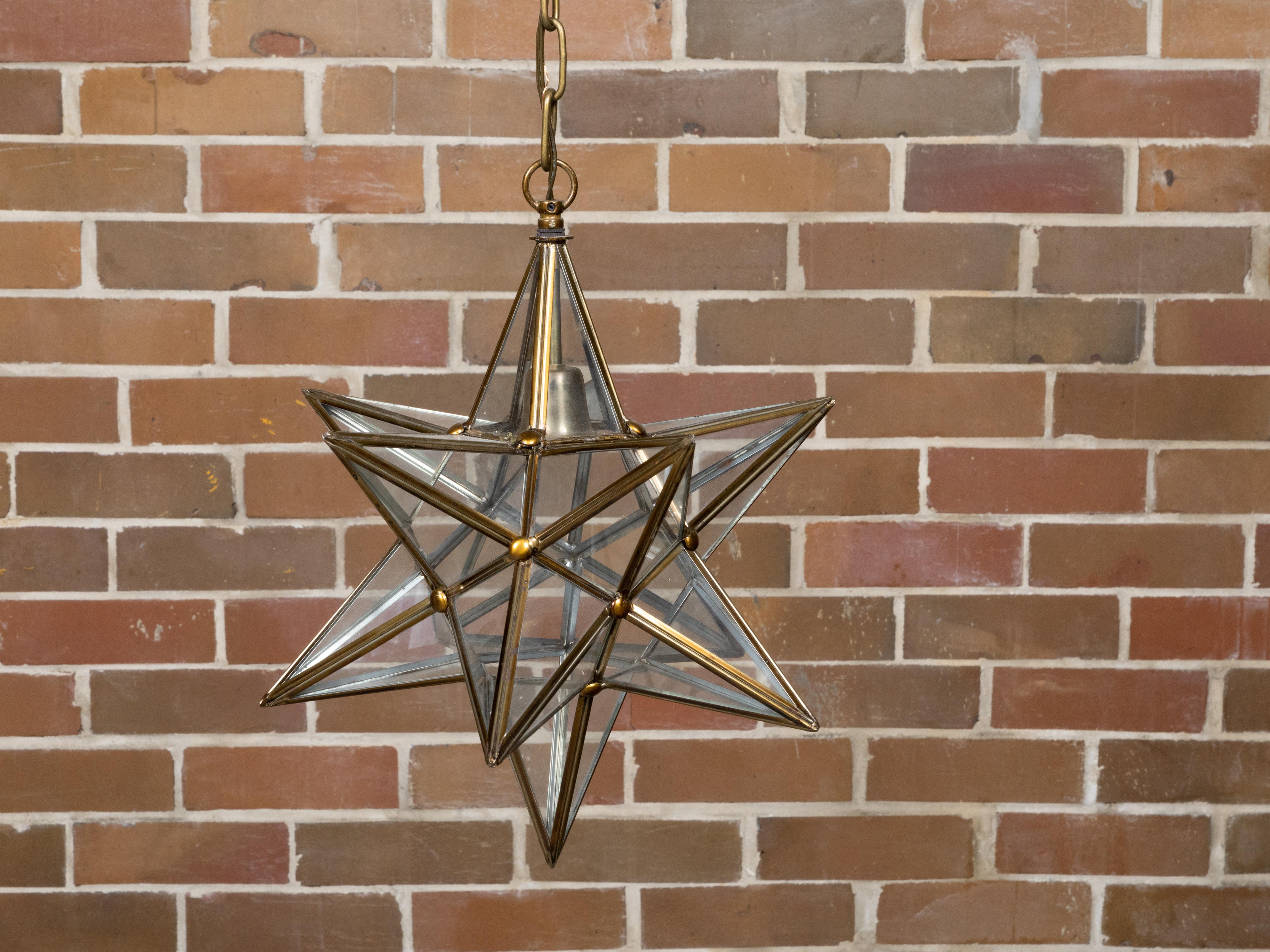 Midcentury French Star Glass and Metal Light Fixture with Single Socket For Sale 1