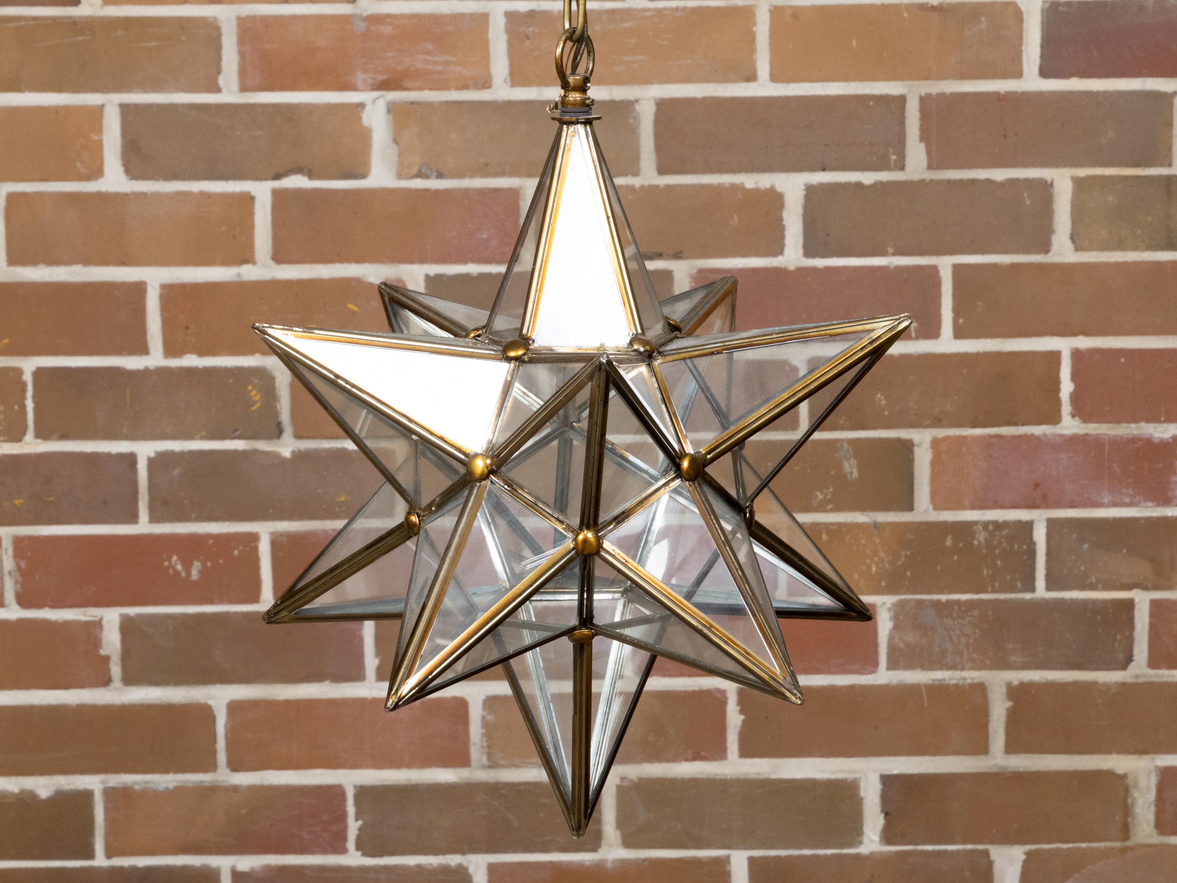 Midcentury French Star Glass and Metal Light Fixture with Single Socket For Sale 2