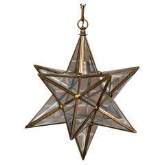 Used Midcentury French Star Glass and Metal Light Fixture with Single Socket