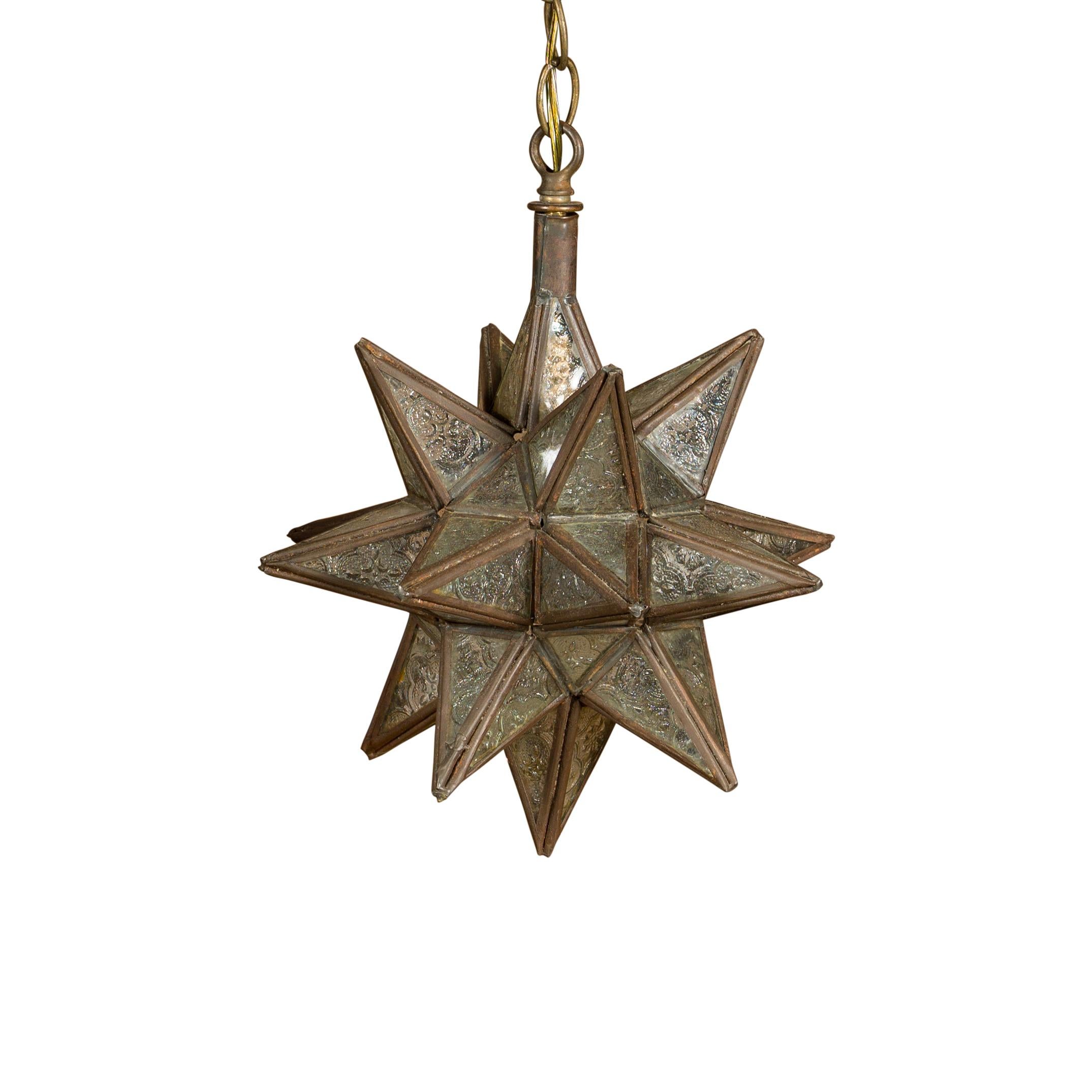Midcentury French Star Light Fixture with Textured Glass and Single Socket For Sale 6