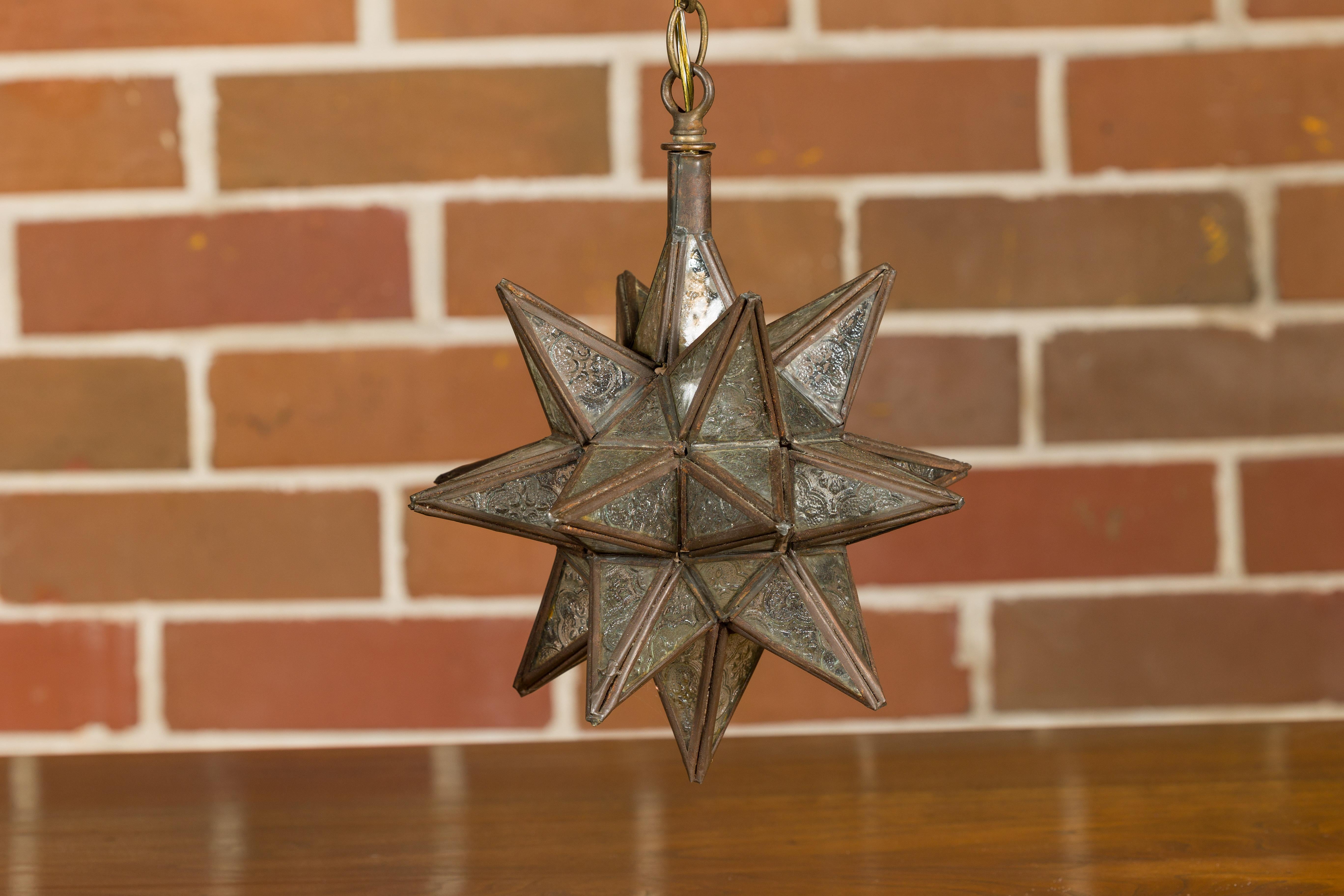 Mid-Century Modern Midcentury French Star Light Fixture with Textured Glass and Single Socket For Sale