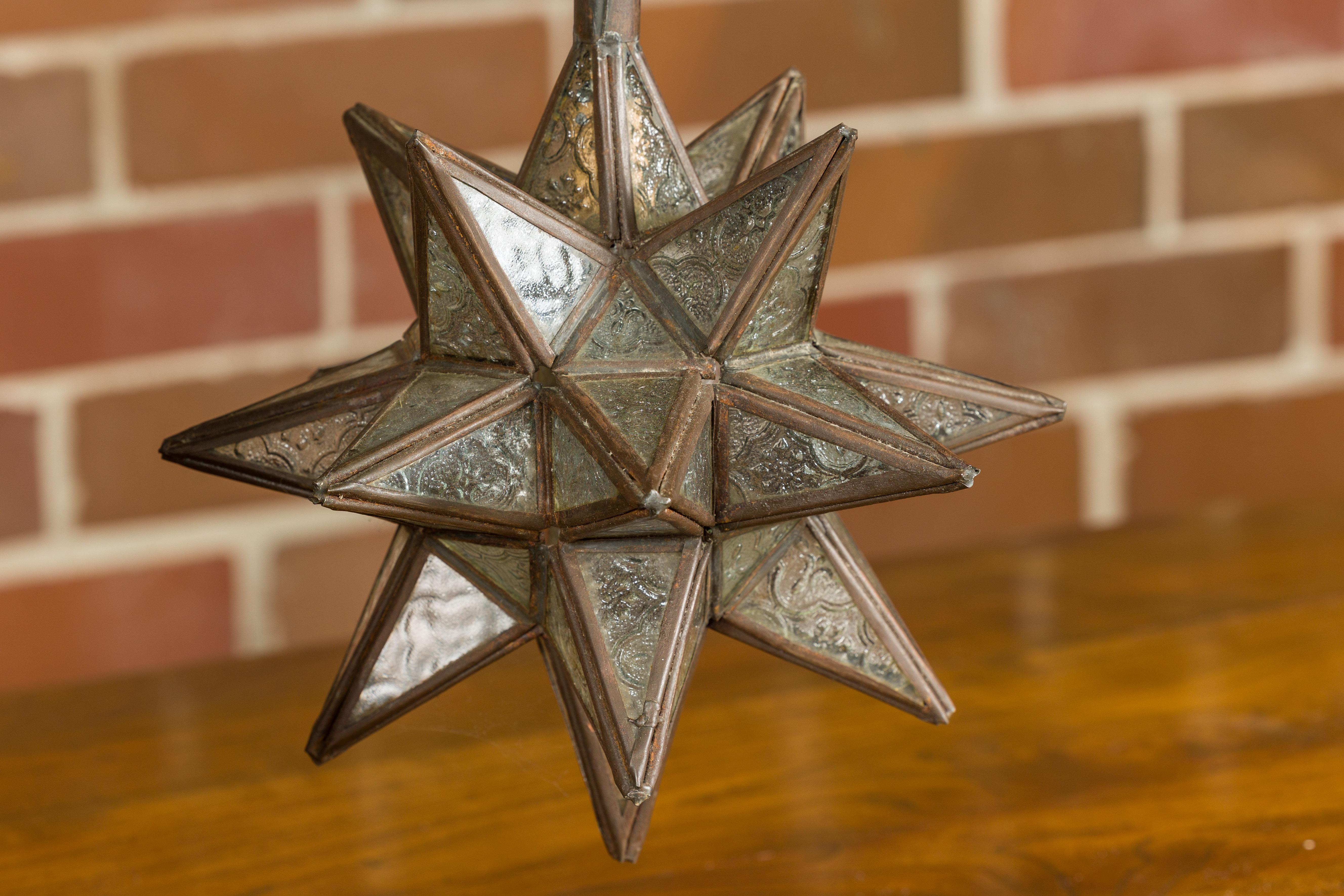 Midcentury French Star Light Fixture with Textured Glass and Single Socket In Good Condition For Sale In Atlanta, GA