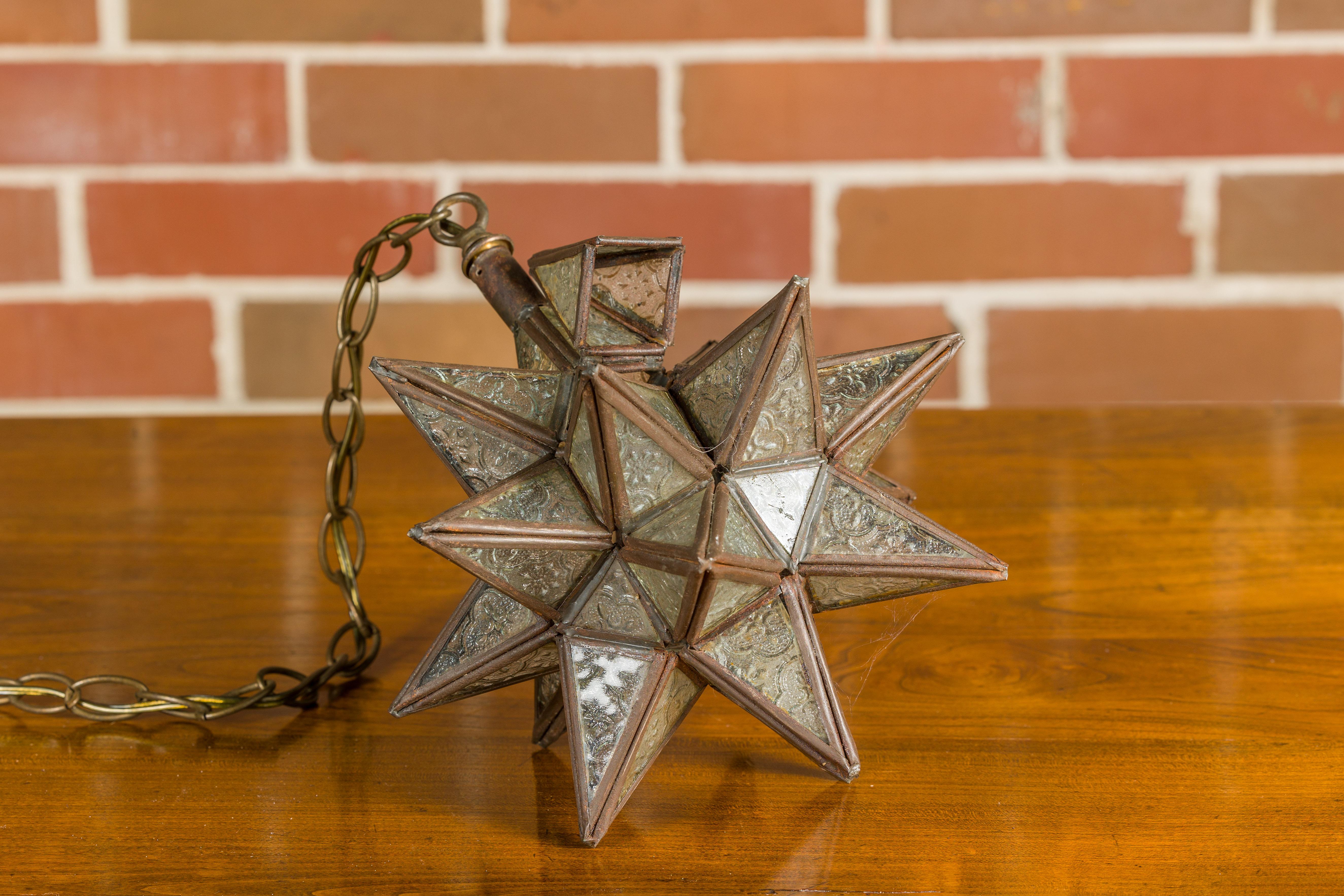 20th Century Midcentury French Star Light Fixture with Textured Glass and Single Socket For Sale