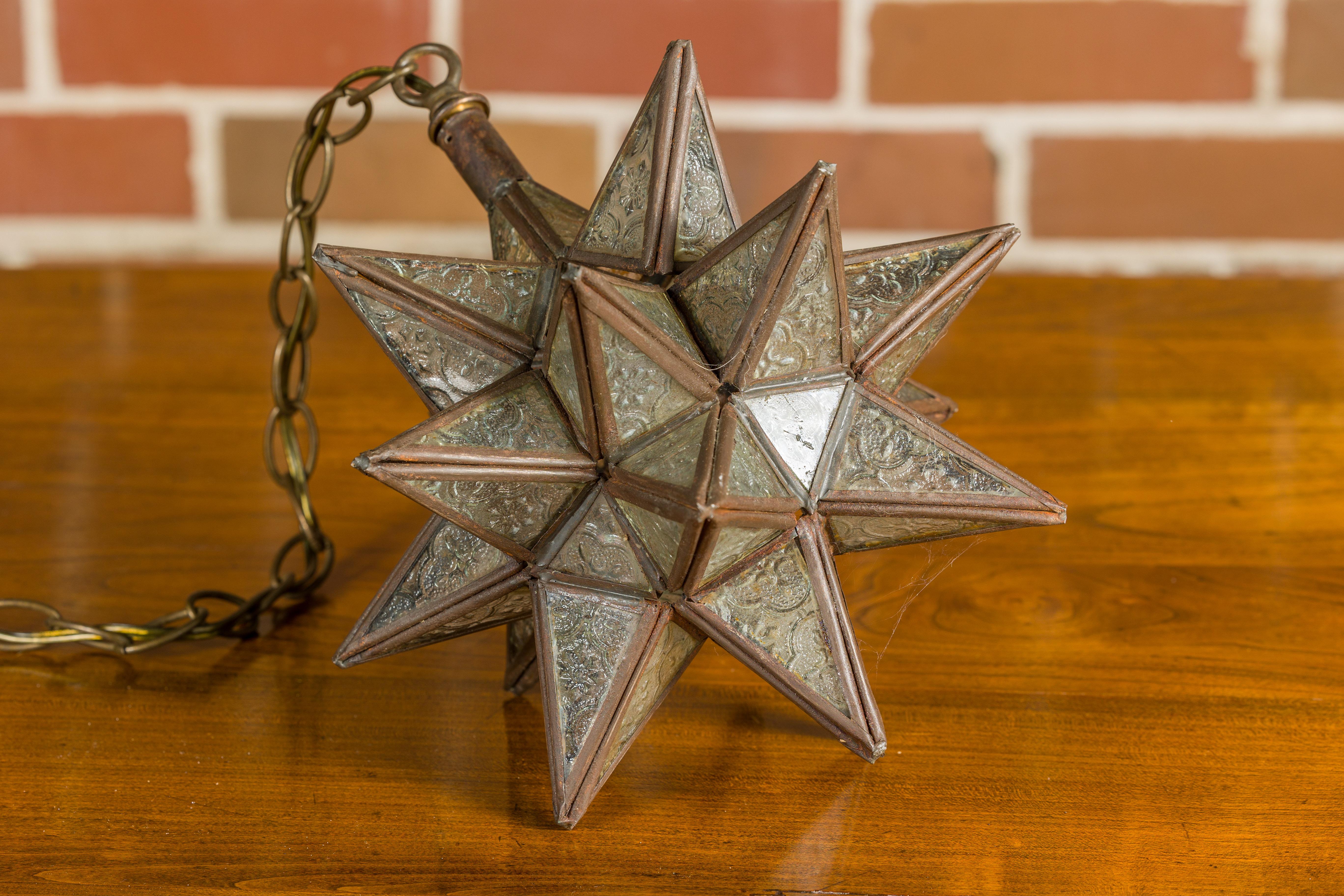 Midcentury French Star Light Fixture with Textured Glass and Single Socket For Sale 3