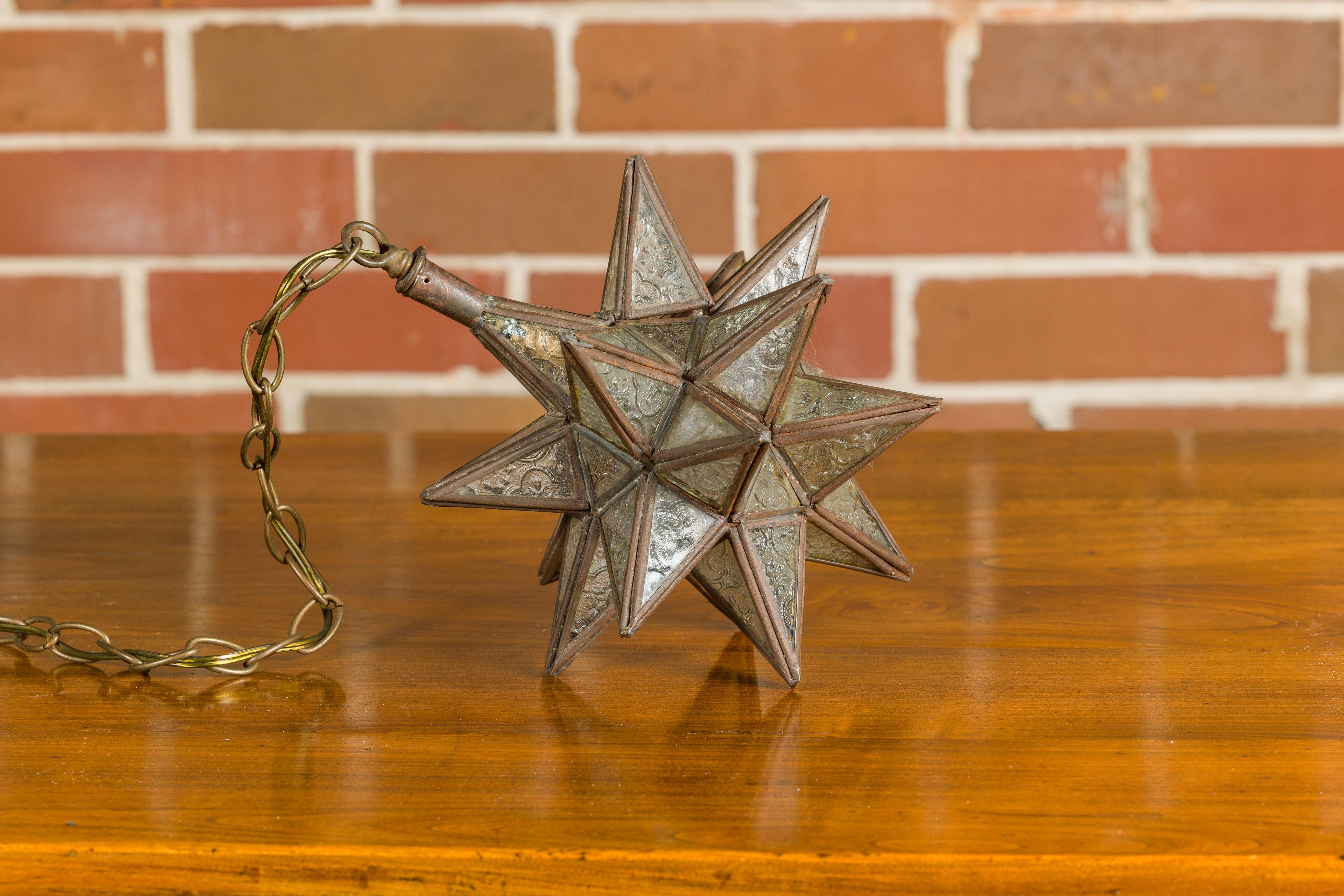 Midcentury French Star Light Fixture with Textured Glass and Single Socket For Sale 4
