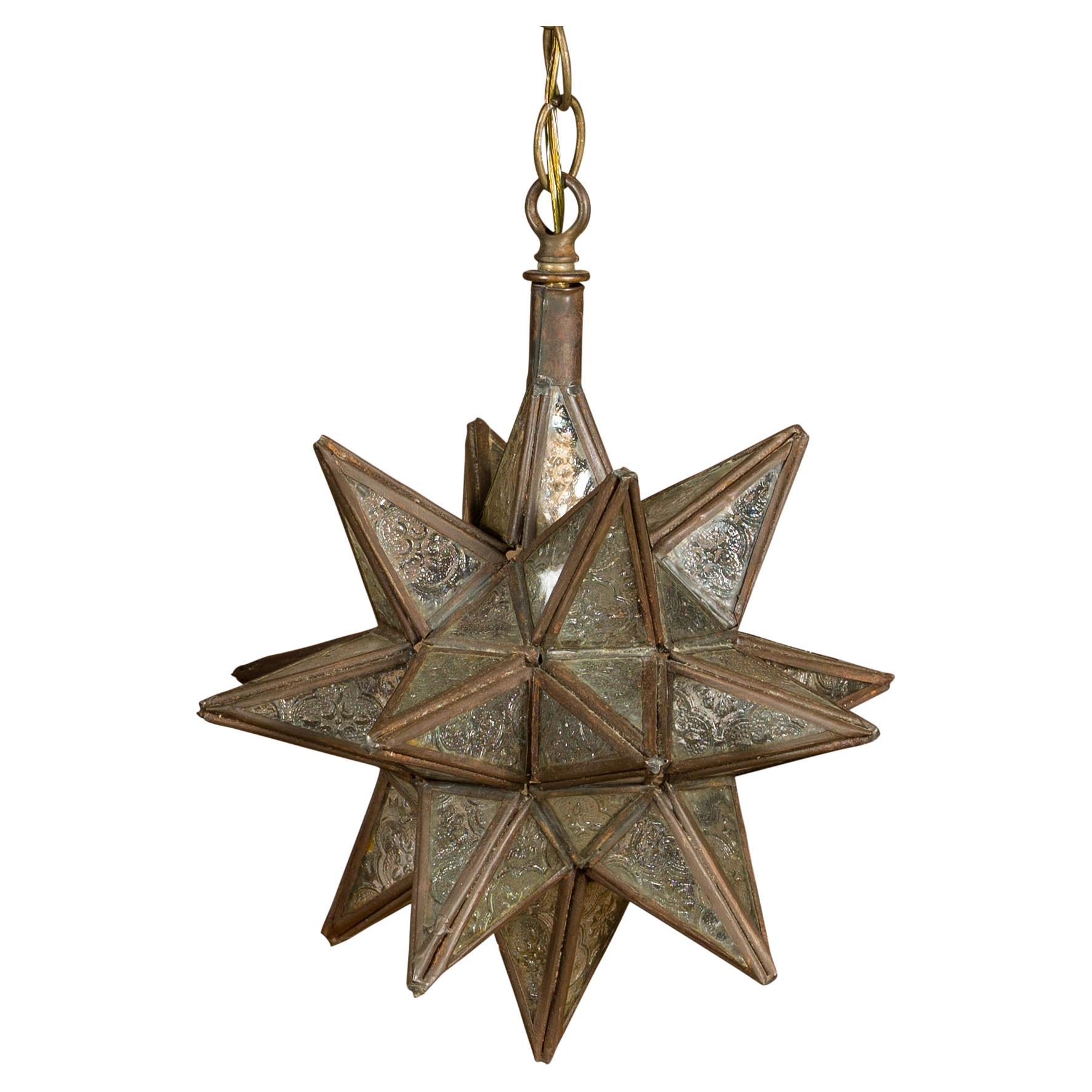 Midcentury French Star Light Fixture with Textured Glass and Single Socket