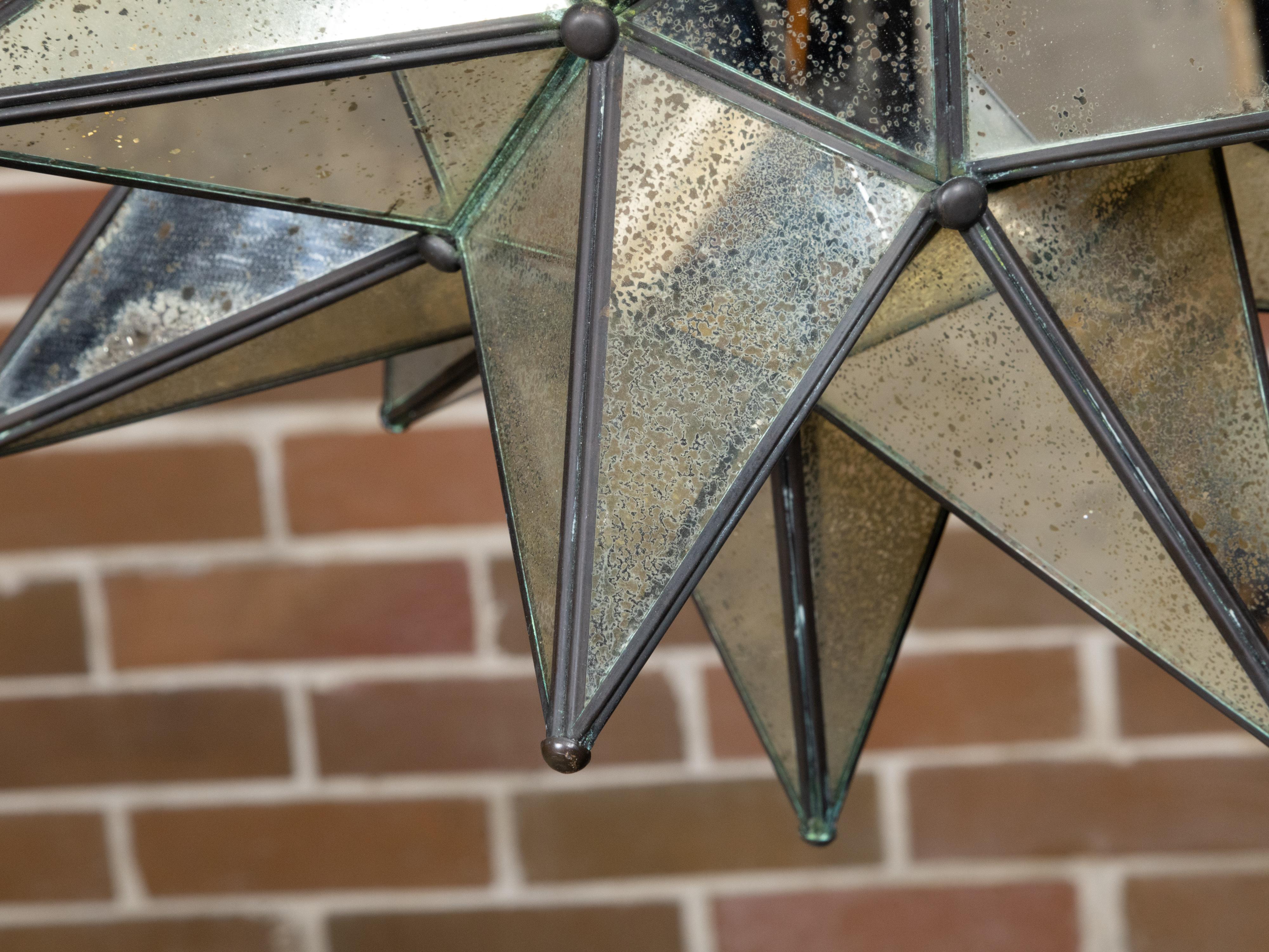 Midcentury French Star Shaped Light Fixture with Mirrored Panels, USA Wired For Sale 5