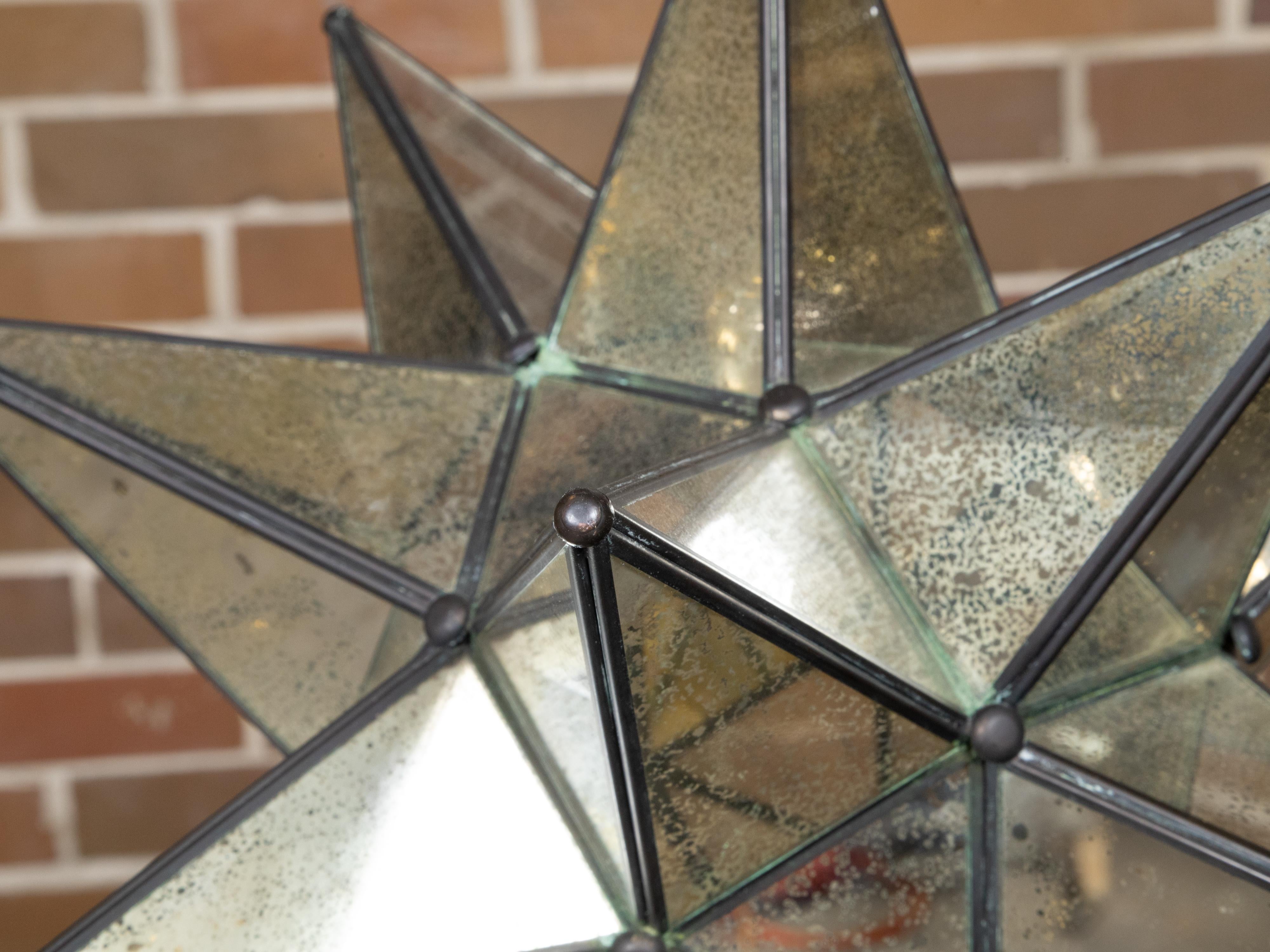Midcentury French Star Shaped Light Fixture with Mirrored Panels, USA Wired For Sale 7