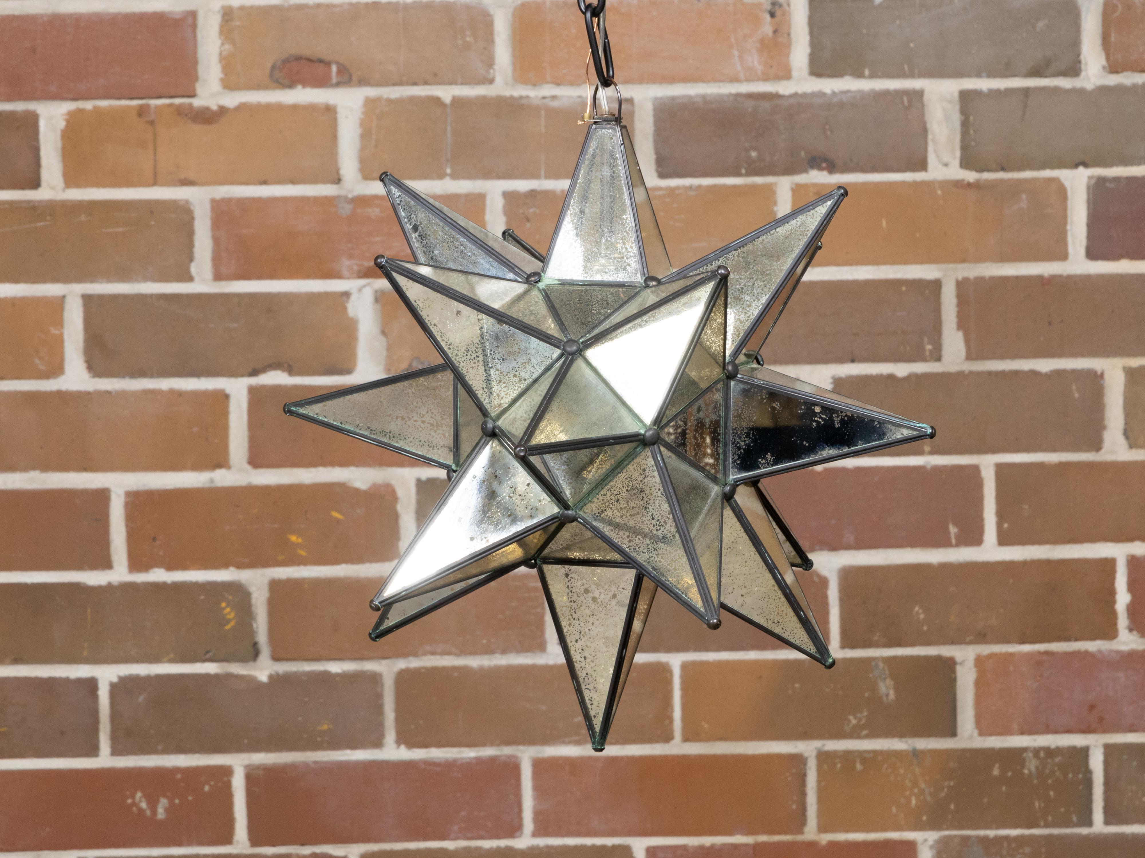 Midcentury French Star Shaped Light Fixture with Mirrored Panels, USA Wired For Sale 9
