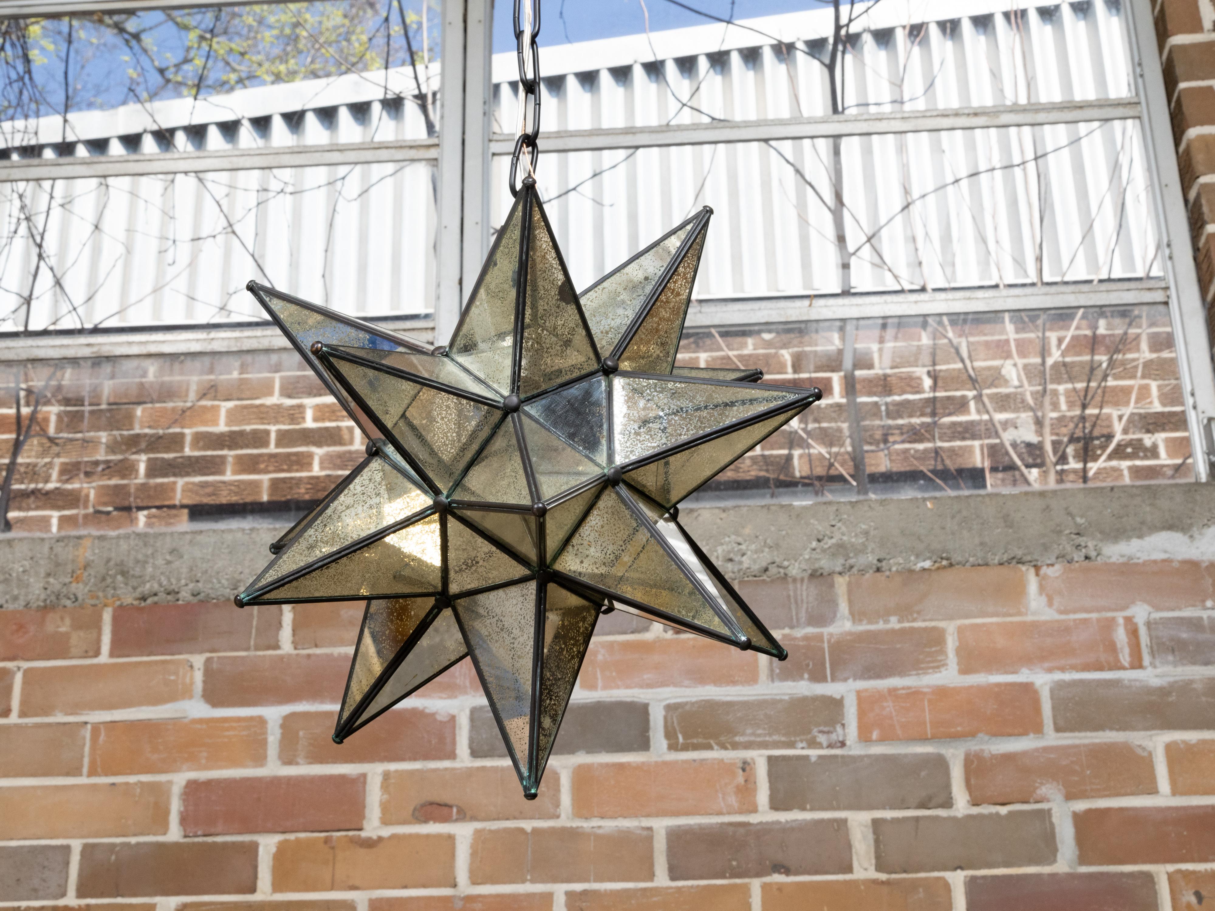 Mid-Century Modern Midcentury French Star Shaped Light Fixture with Mirrored Panels, USA Wired For Sale