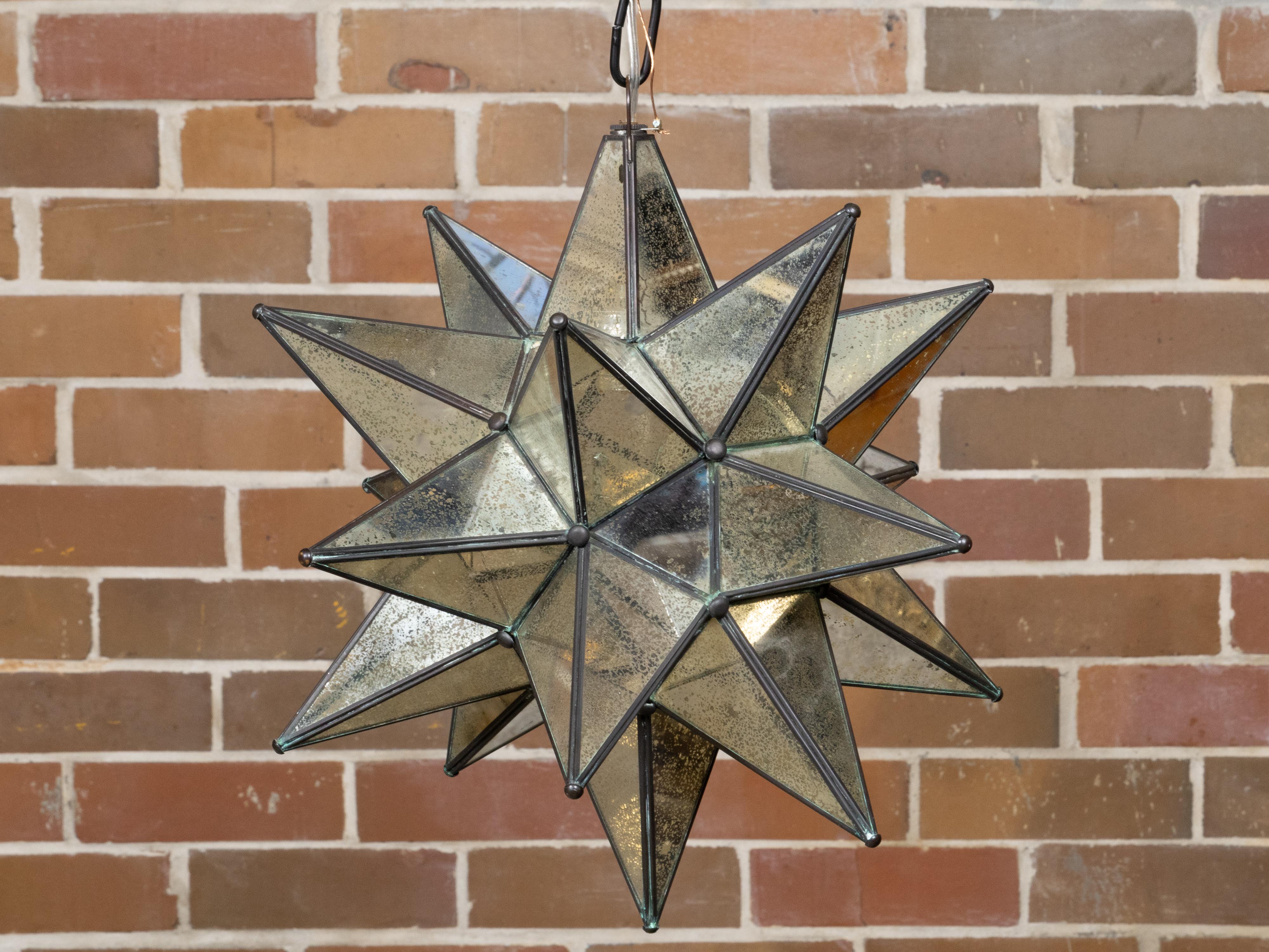 Midcentury French Star Shaped Light Fixture with Mirrored Panels, USA Wired For Sale 1