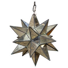 Vintage Midcentury French Star Shaped Light Fixture with Mirrored Panels, USA Wired