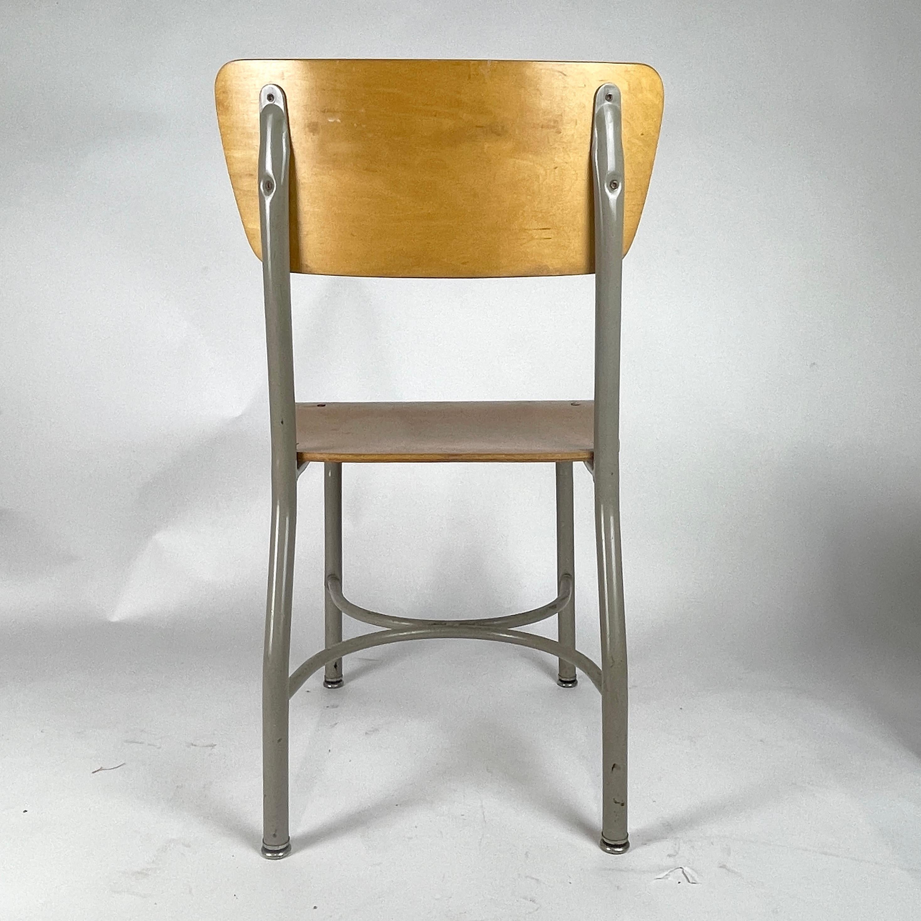 Midcentury French Style Grey & Birch Plywood School or Cafe Chairs -35 Available For Sale 2