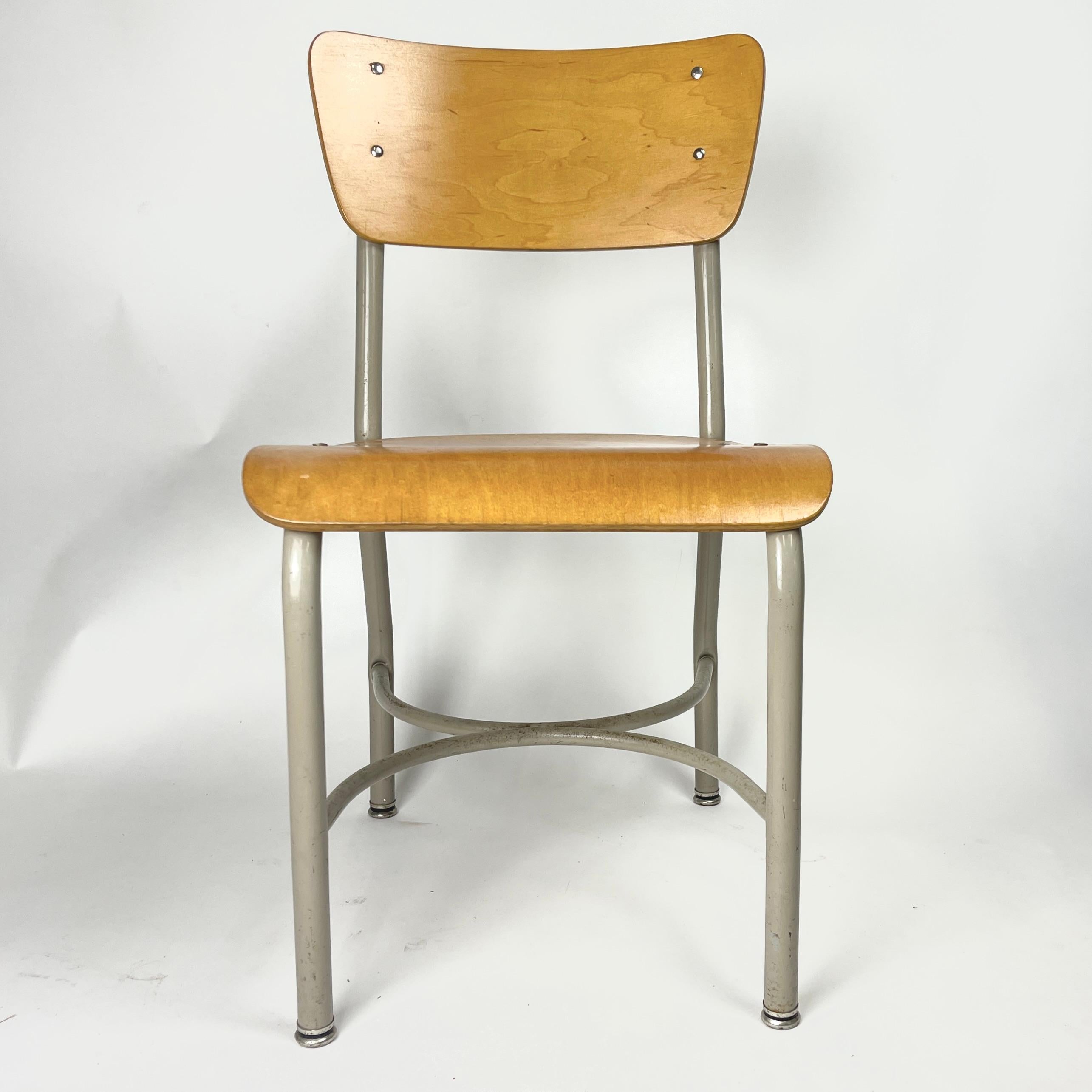 Mid-Century Modern Midcentury French Style Grey & Birch Plywood School or Cafe Chairs -35 Available For Sale