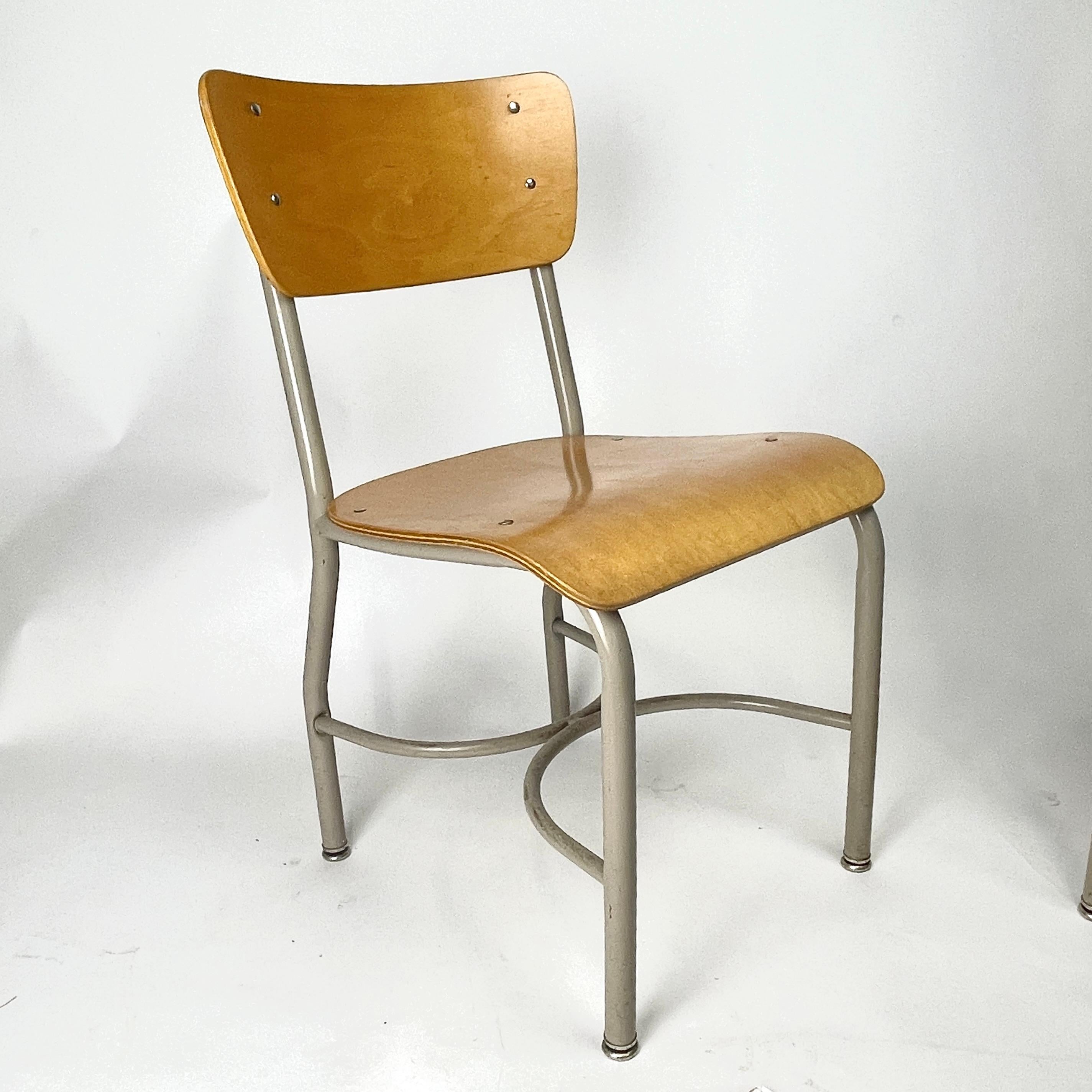 American Midcentury French Style Grey & Birch Plywood School or Cafe Chairs -35 Available For Sale