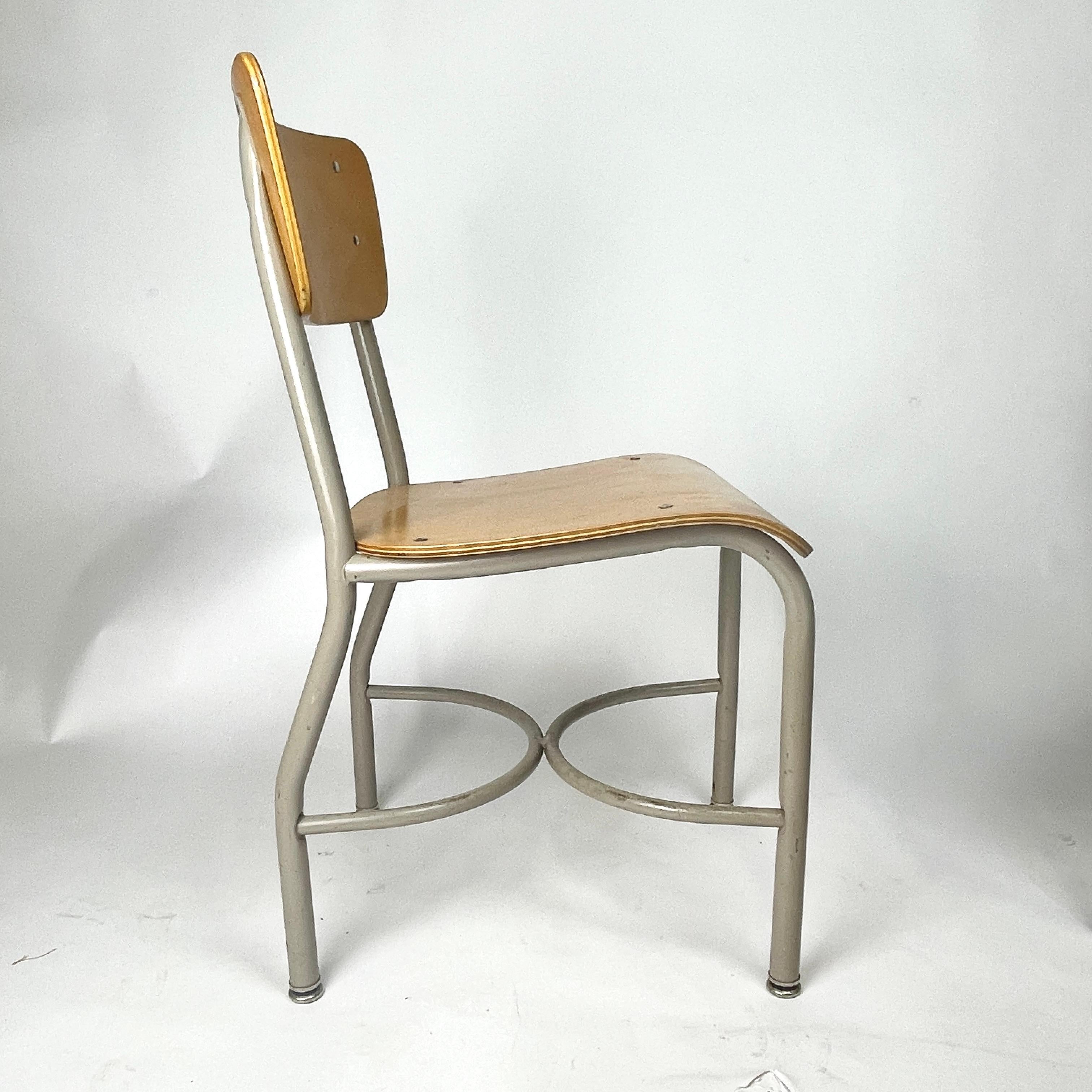 Midcentury French Style Grey & Birch Plywood School or Cafe Chairs -35 Available In Good Condition For Sale In Hudson, NY