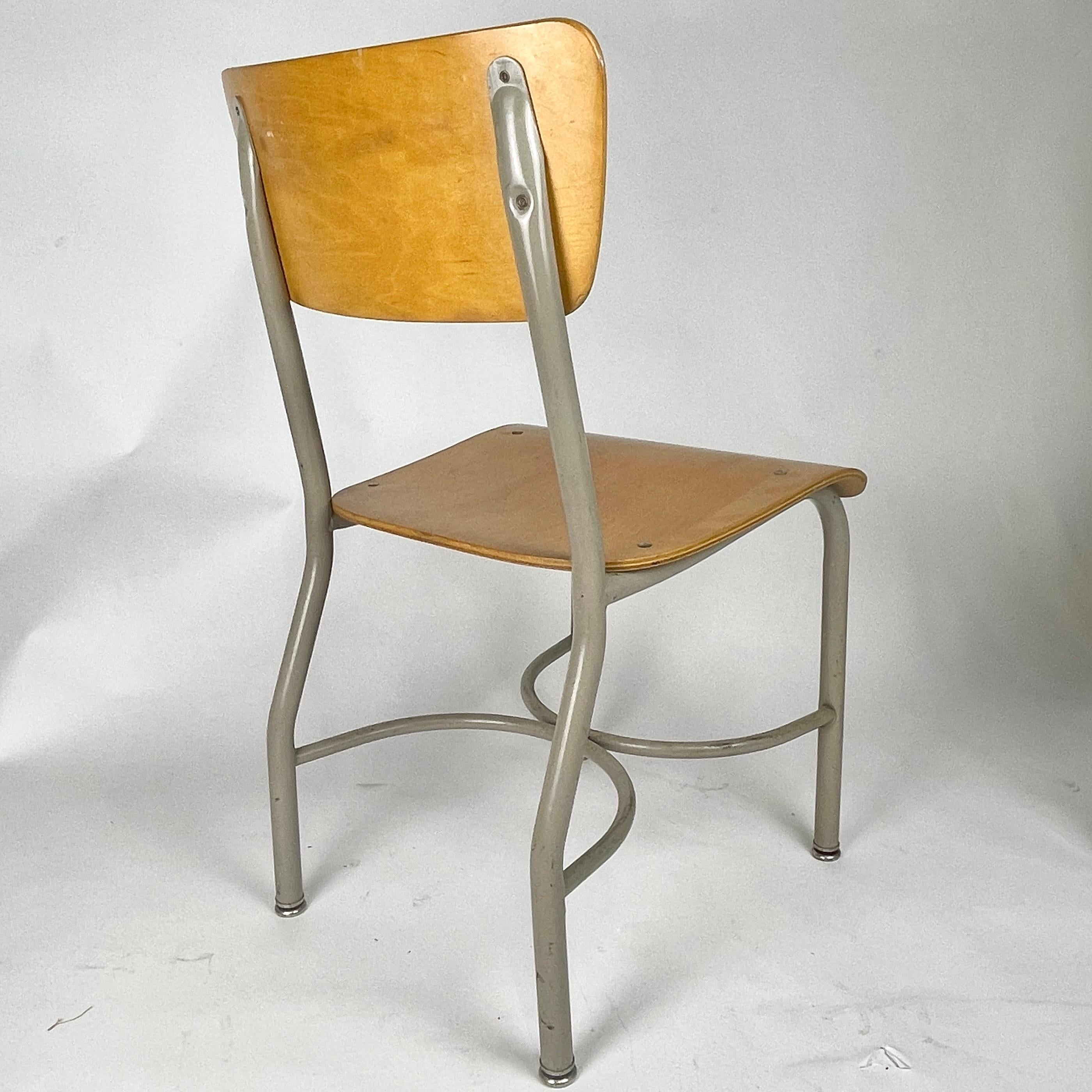 20th Century Midcentury French Style Grey & Birch Plywood School or Cafe Chairs -35 Available For Sale