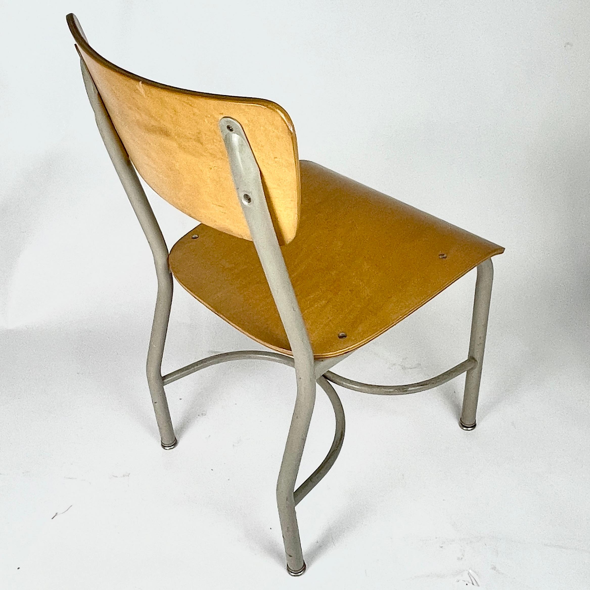 Metal Midcentury French Style Grey & Birch Plywood School or Cafe Chairs -35 Available For Sale