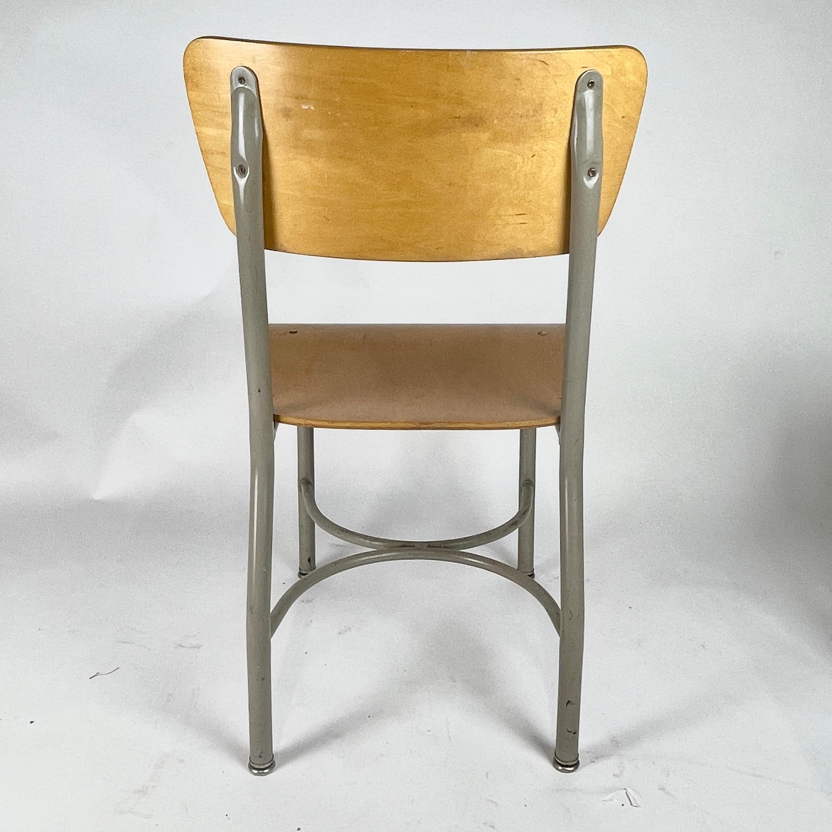 Midcentury French Style Grey & Birch Plywood School or Cafe Chairs -35 Available For Sale 1