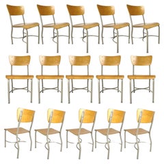 Midcentury French Style Grey & Birch Plywood School or Cafe Chairs -35 Available