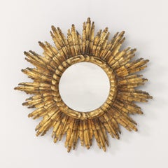 Französischer Sunburst-Spiegel aus der Jahrhundertmitte in Original-Giltwood