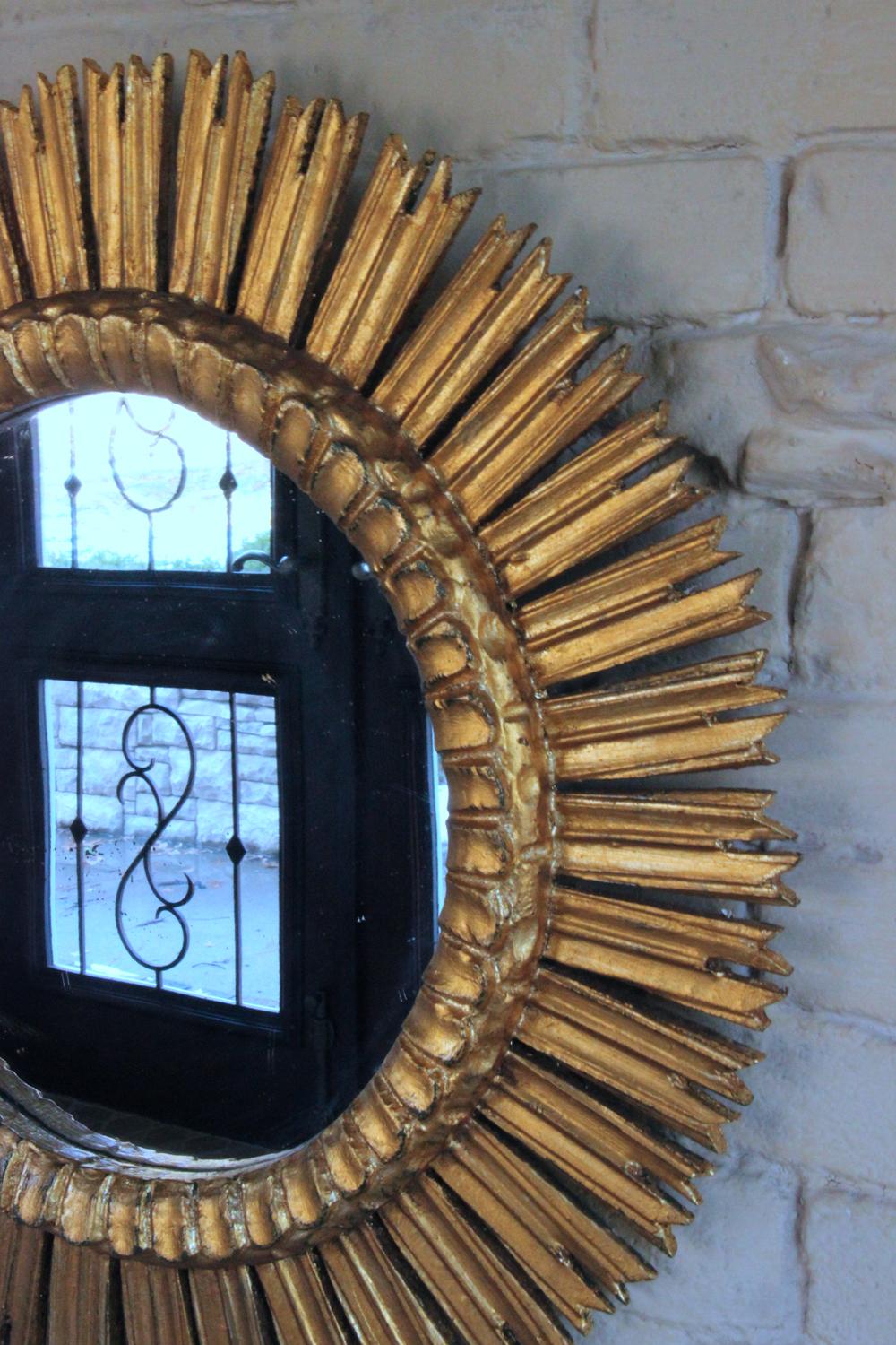Mid-Century Modern Midcentury French Sunburst Mirror with Original Mirror Glass