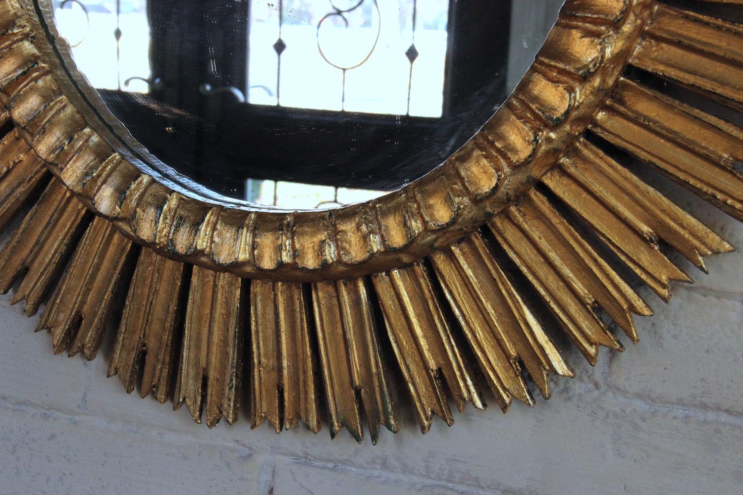 Hand-Crafted Midcentury French Sunburst Mirror with Original Mirror Glass