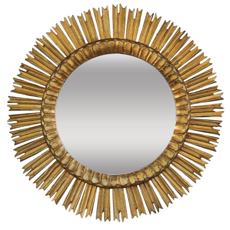 Midcentury French Sunburst Mirror With Original Glass For Midcentury French Sunburst Mirror With