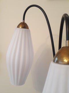 Midcentury French Tripod and Opaline Glass Floor Lamp, 1950s