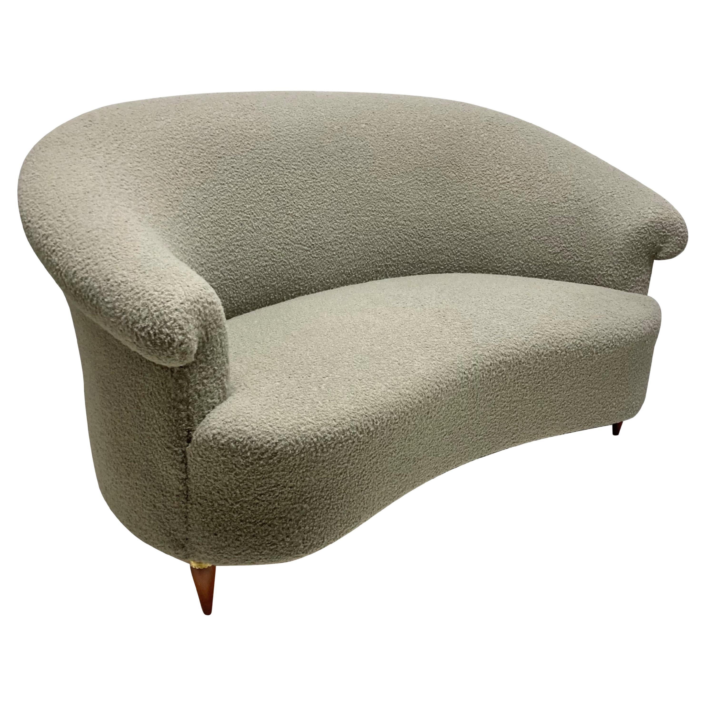 Midcentury French Two Seat Curved Sofa