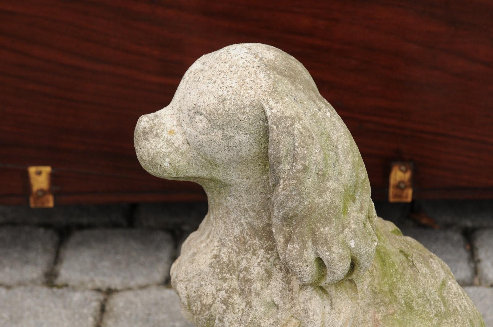Midcentury French Vintage Carved Stone Dog Sculpture with Weathered Patina 5