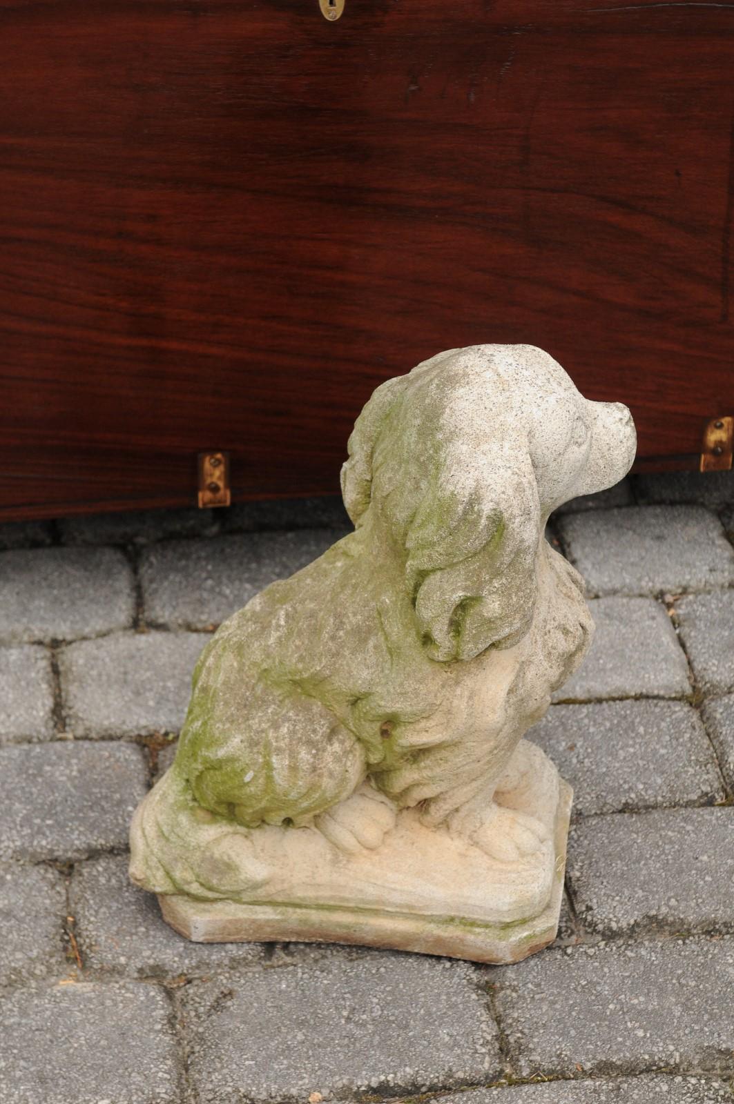 Midcentury French Vintage Carved Stone Dog Sculpture with Weathered Patina 1