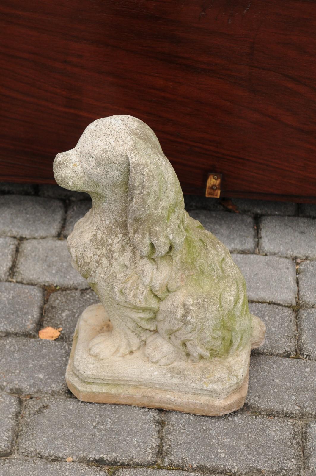 Midcentury French Vintage Carved Stone Dog Sculpture with Weathered Patina 3