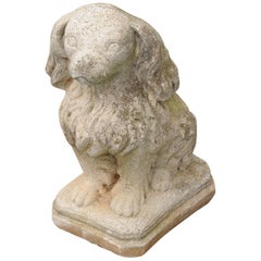 Midcentury French Vintage Carved Stone Dog Sculpture with Weathered Patina
