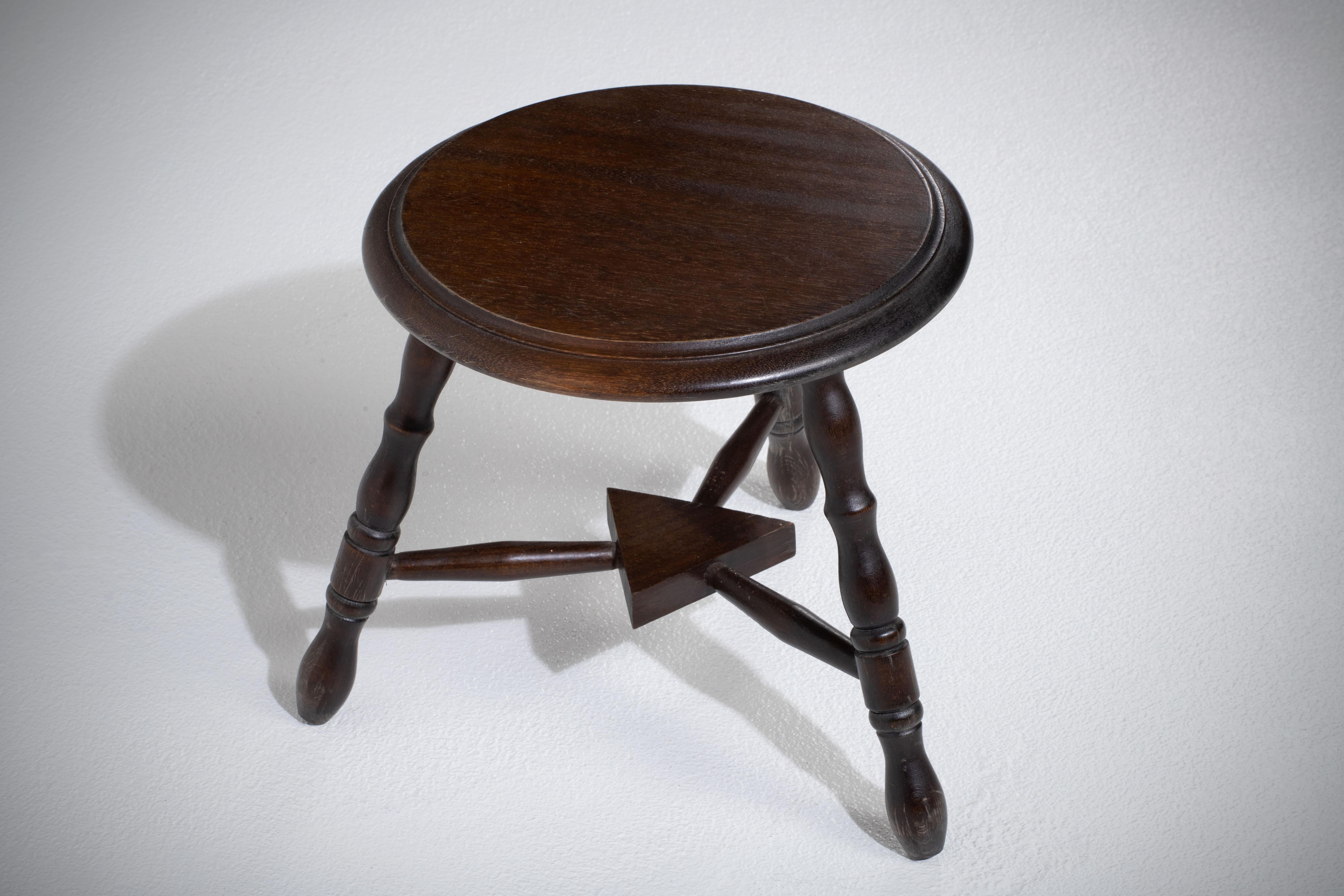 20th Century Midcentury French Walnut Stool, Jean Touret-Inspired, 1960s For Sale