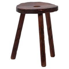 Midcentury French Walnut Stool, Jean Touret-Inspired, 1960s