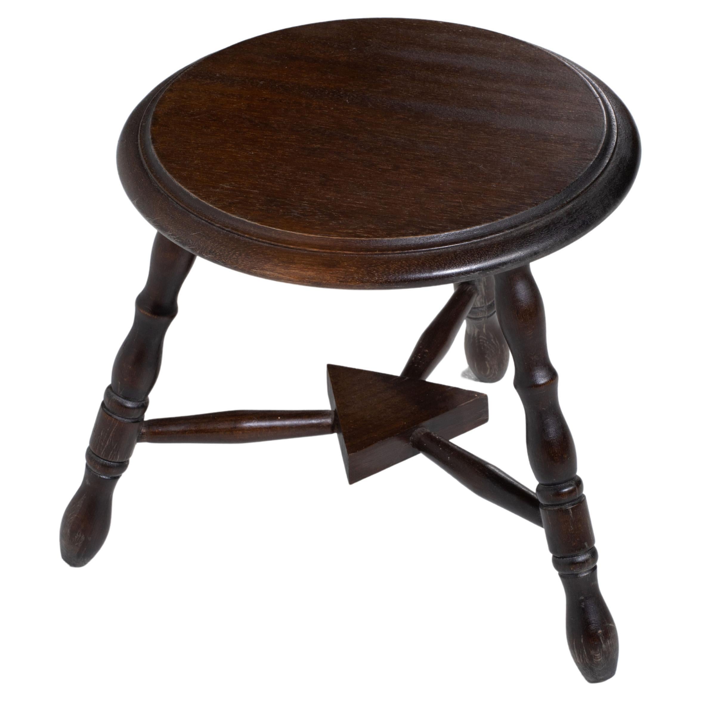 Midcentury French Walnut Stool, Jean Touret-Inspired, 1960s For Sale