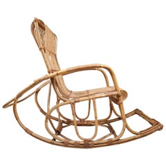 Midcentury French Wicker Rattan Bamboo Rocking Chair, 1960s