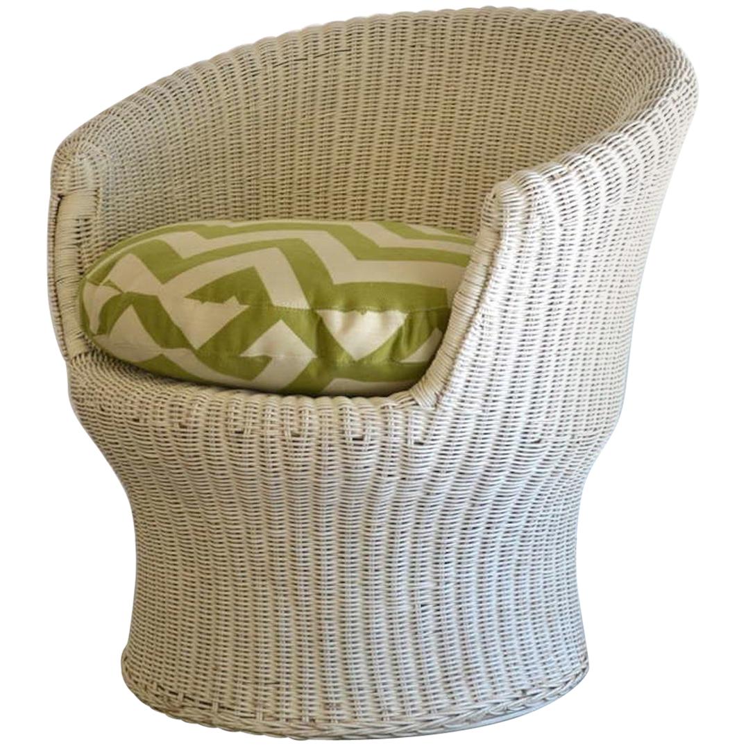 Midcentury French Woven Rattan Tub Chair For Sale