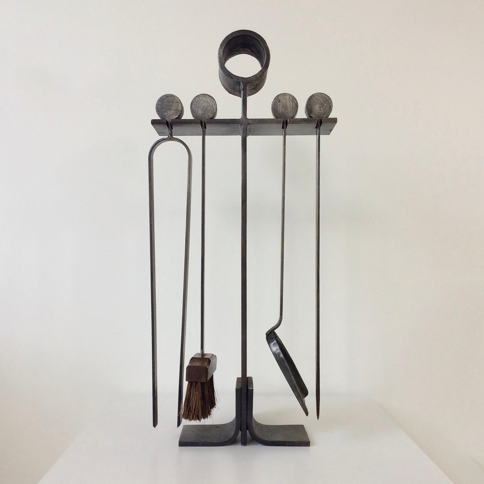 Mid-20th Century Midcentury French Wrought Iron Fireplace Tools, circa 1960