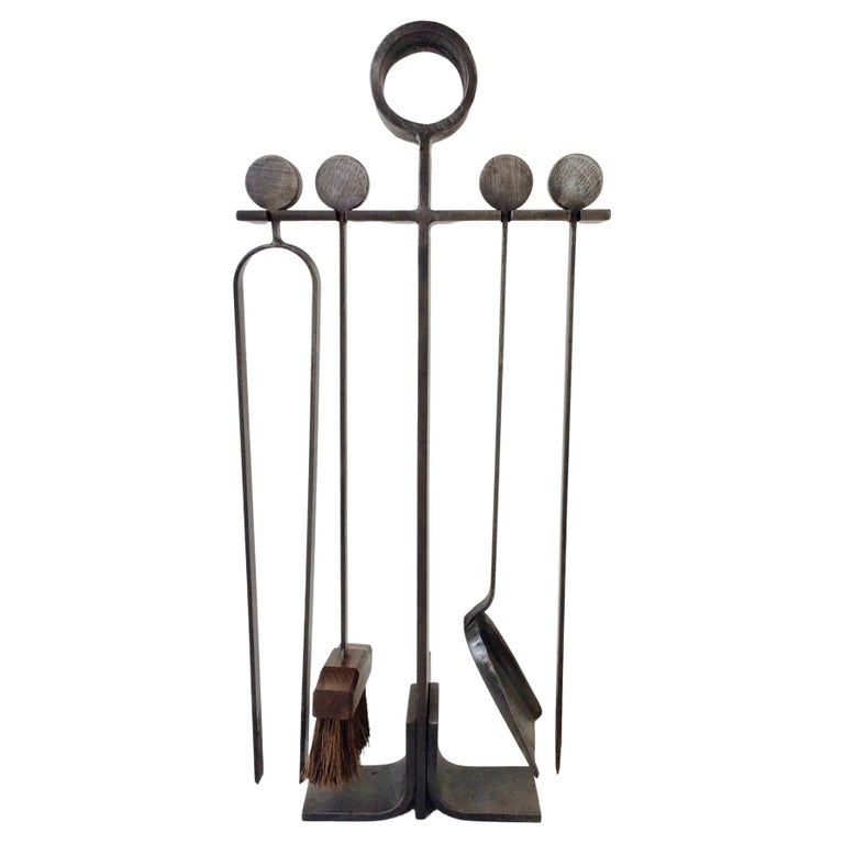 Jean Royère wrought-iron fireplace tools, ca. 1960, offered by Olivier Biltereyst