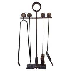 Vintage Midcentury French Wrought Iron Fireplace Tools, circa 1960