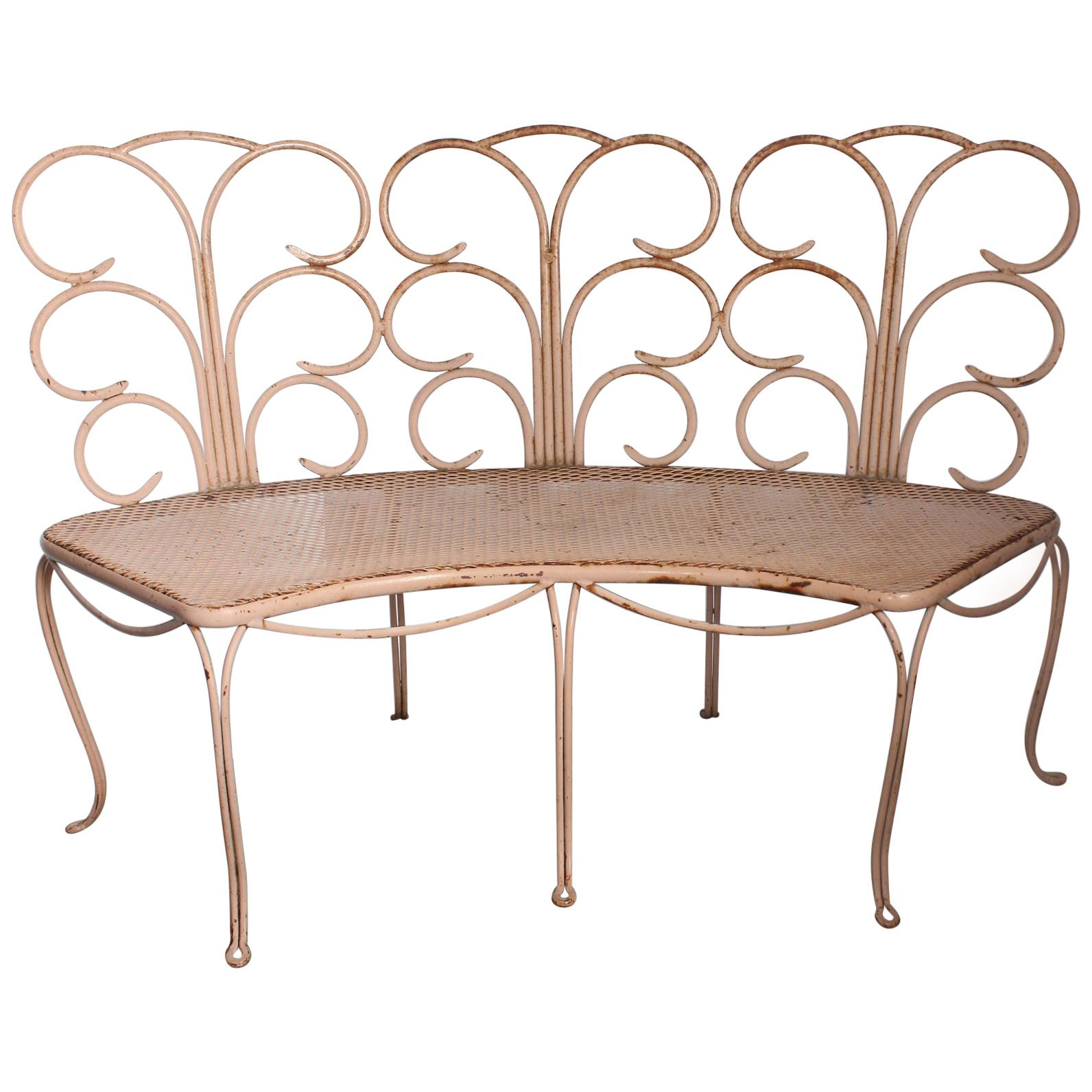 Midcentury French Wrought Iron Garden Bench, Two Available For Sale